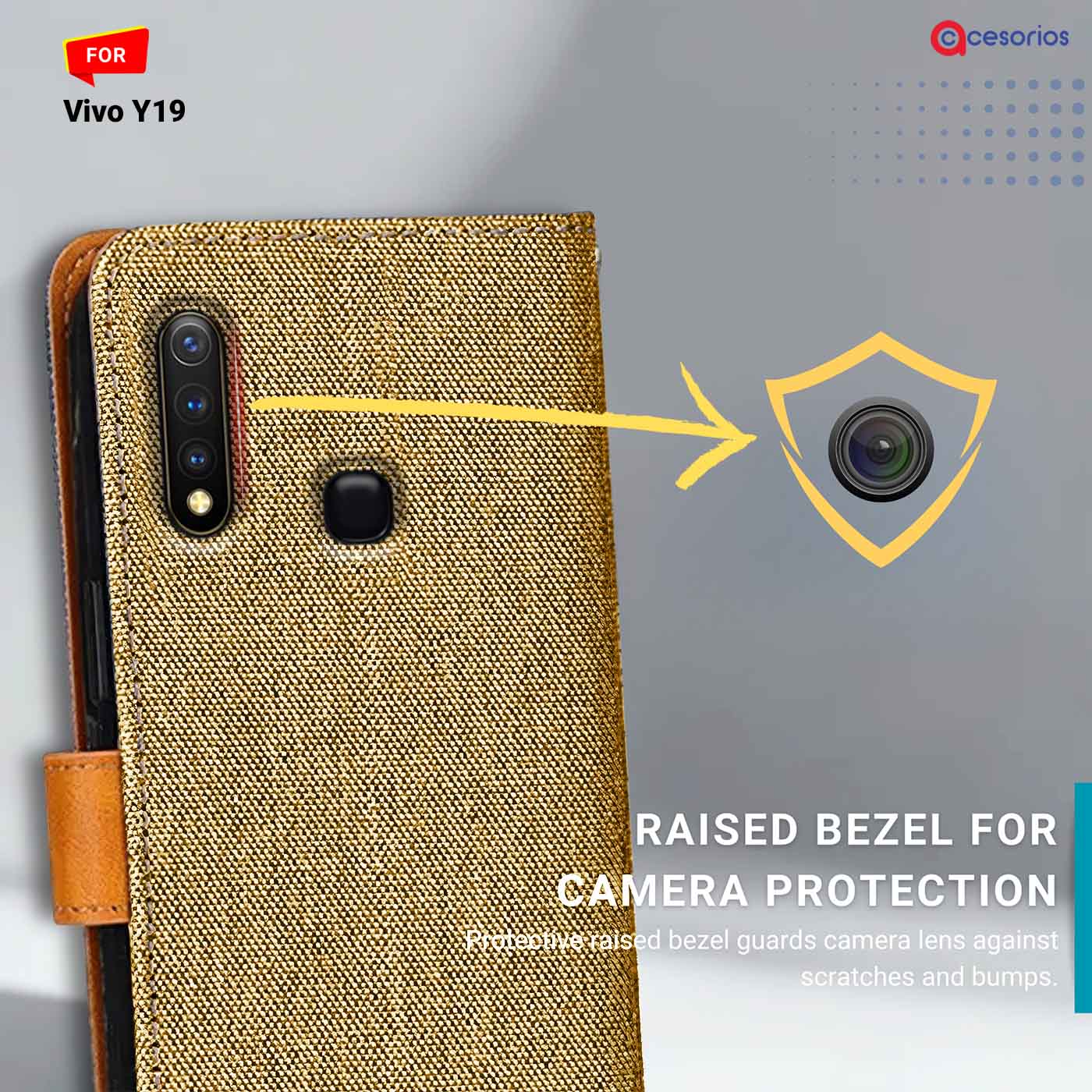 Accesorios Vivo Y19 denim flip cover – Light Brown – Image 2 #color_light b