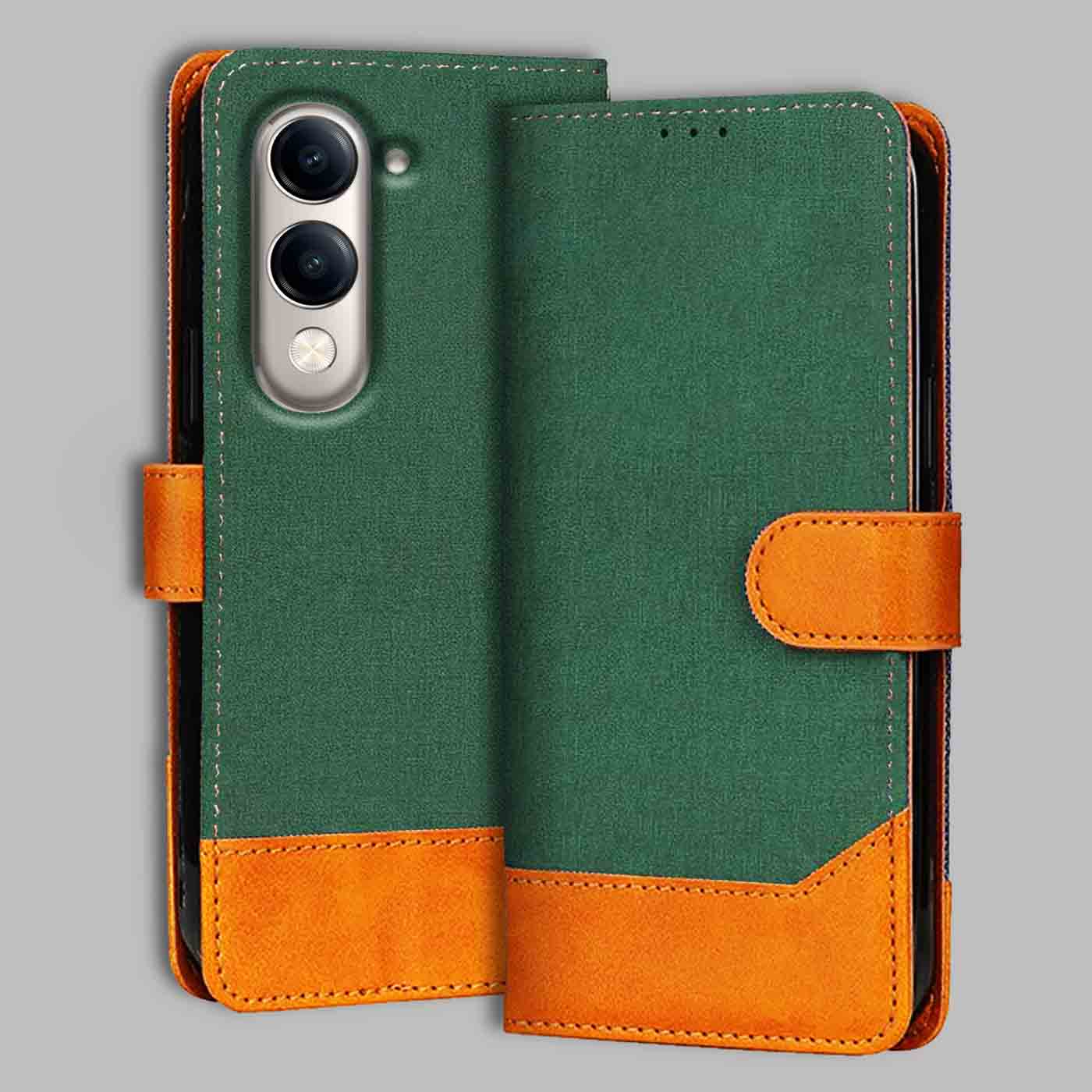 Vivo Y19E 5G flip cover in Green — front view by Accesorios