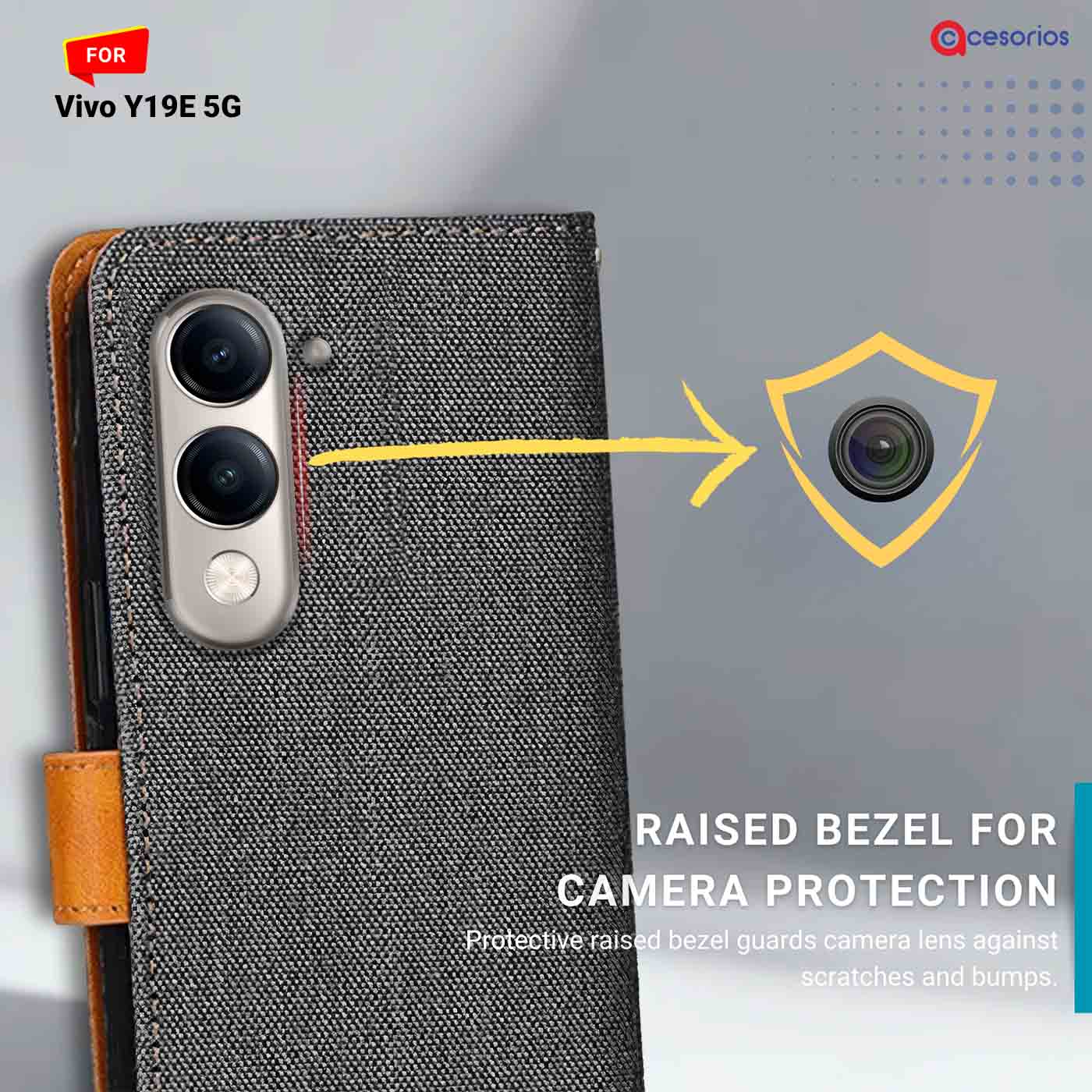 Accesorios Vivo Y19E 5G denim flip cover – Grey – Image 2 #color_