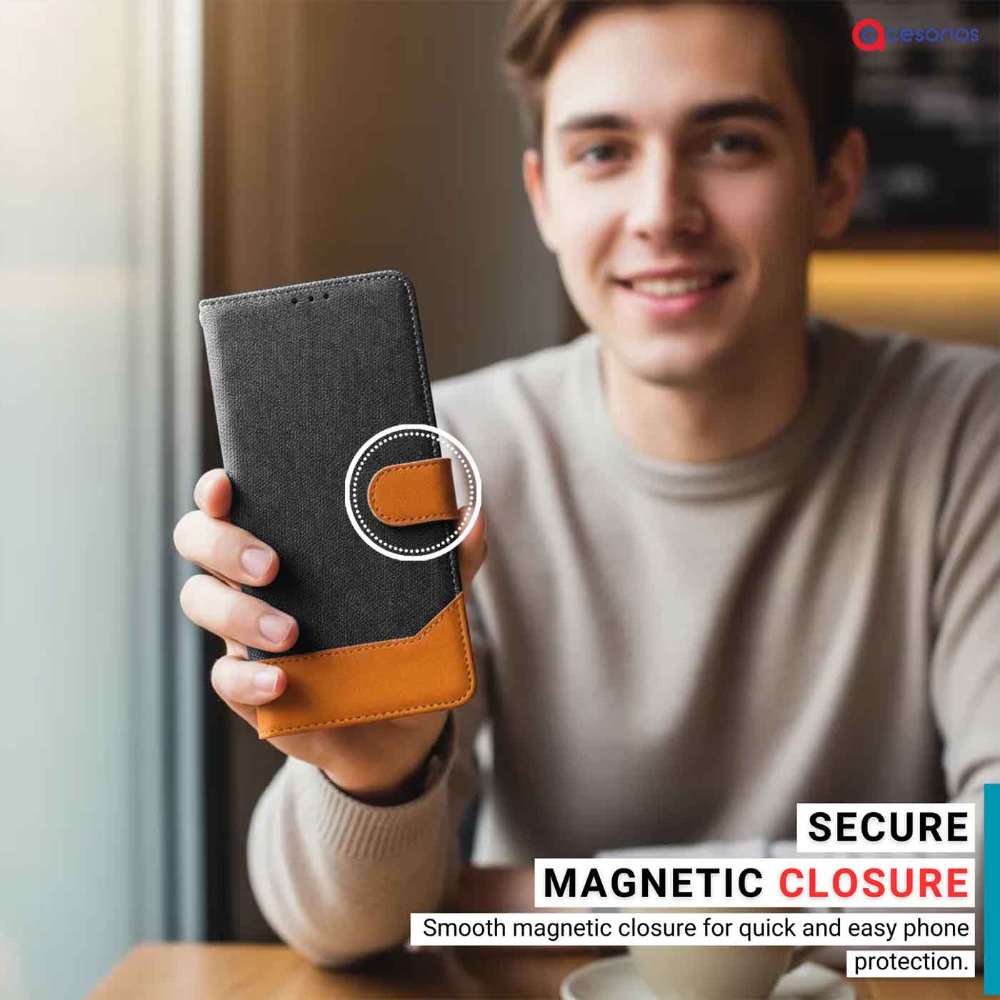 Accesorios Vivo Y19E 5G denim flip cover – Grey – Image 6 #color_