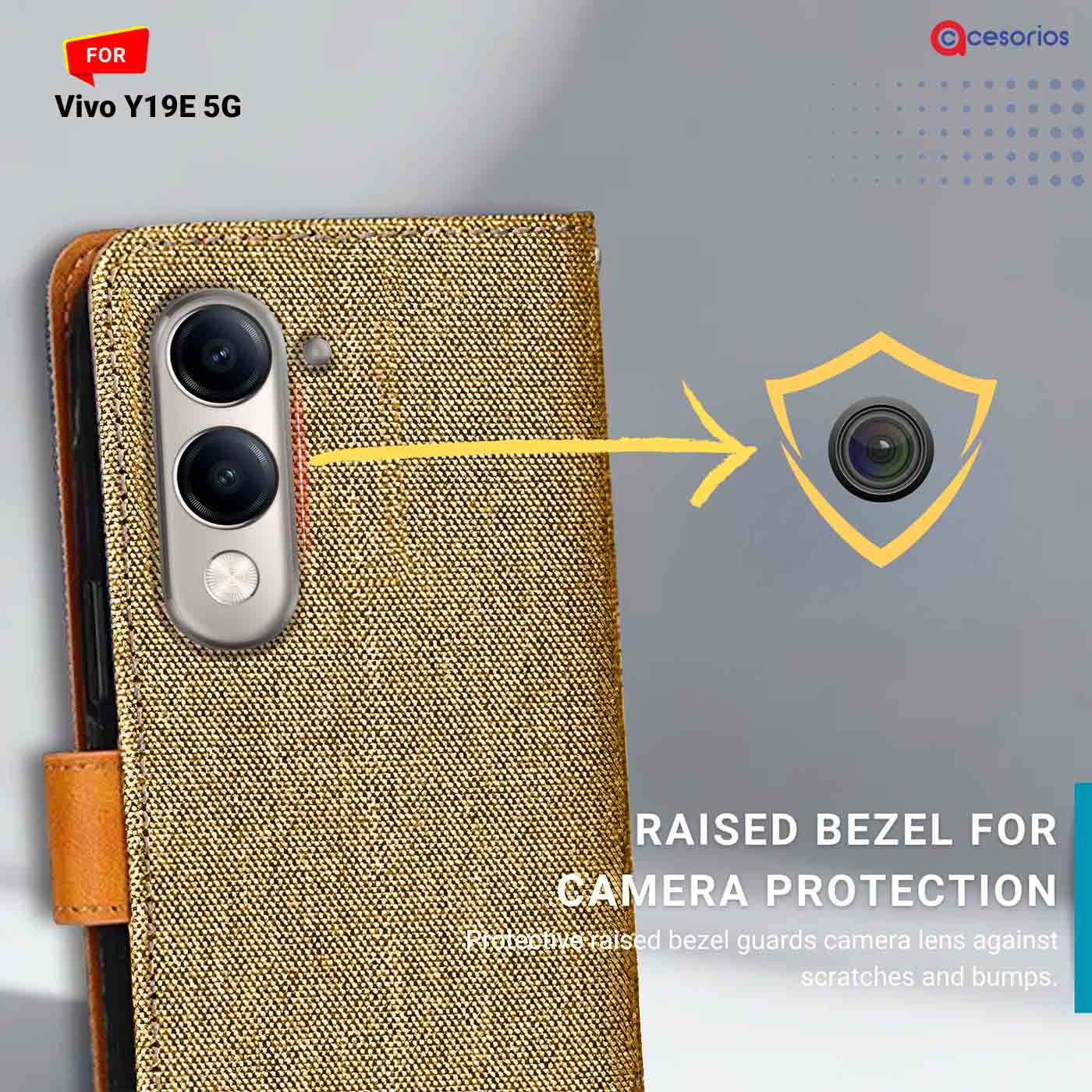 Accesorios Vivo Y19E 5G denim flip cover – Light Brown – Image 2 #color_light b