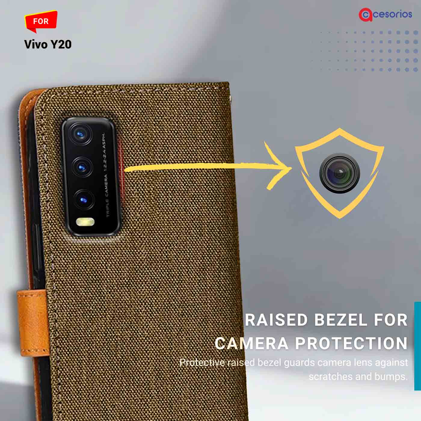 Accesorios Vivo Y20 denim flip cover – Dark Brown – Image 2 #color_dark b
