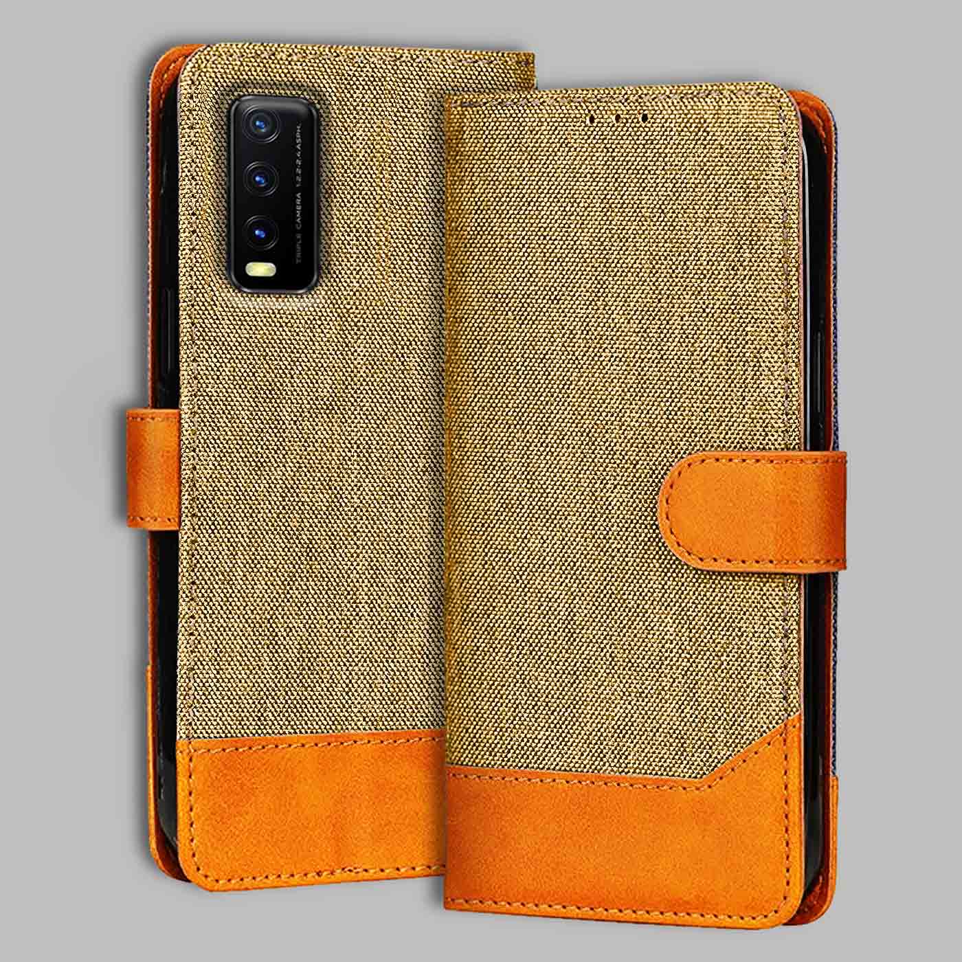 Accesorios Vivo Y20 denim flip cover – Light Brown – Image 1 #color_light b