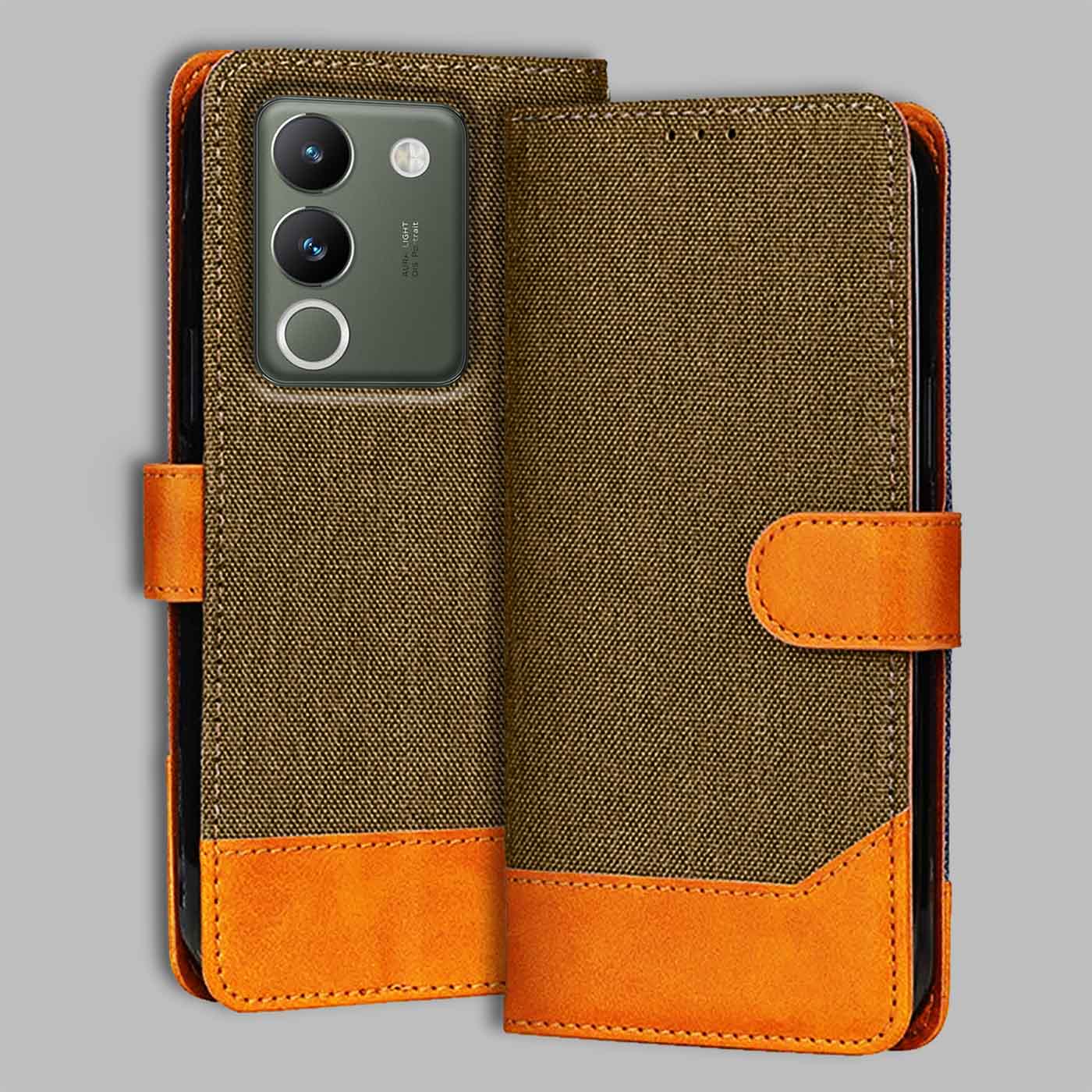 Accesorios Vivo Y200 denim flip cover – Dark Brown – Image 1 #color_dark b