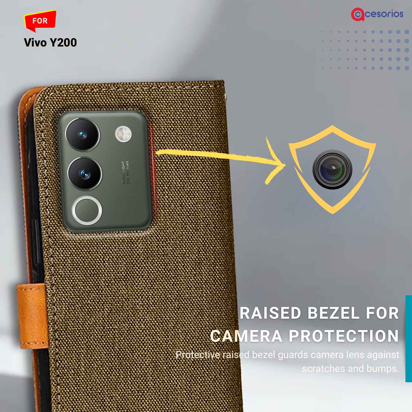Accesorios Vivo Y200 denim flip cover – Dark Brown – Image 2 #color_dark b