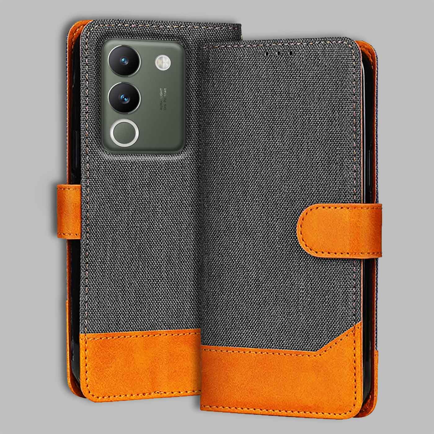 Accesorios Vivo Y200 denim flip cover – Grey – Image 1 #color_