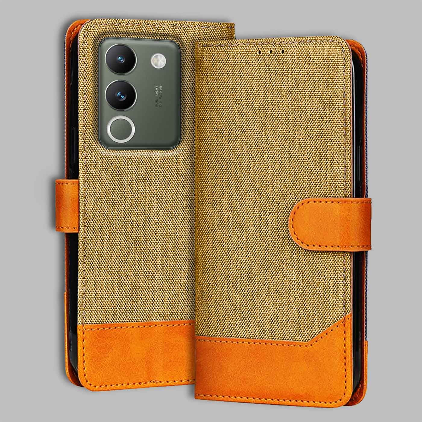 Accesorios Vivo Y200 denim flip cover – Light Brown – Image 1 #color_light b