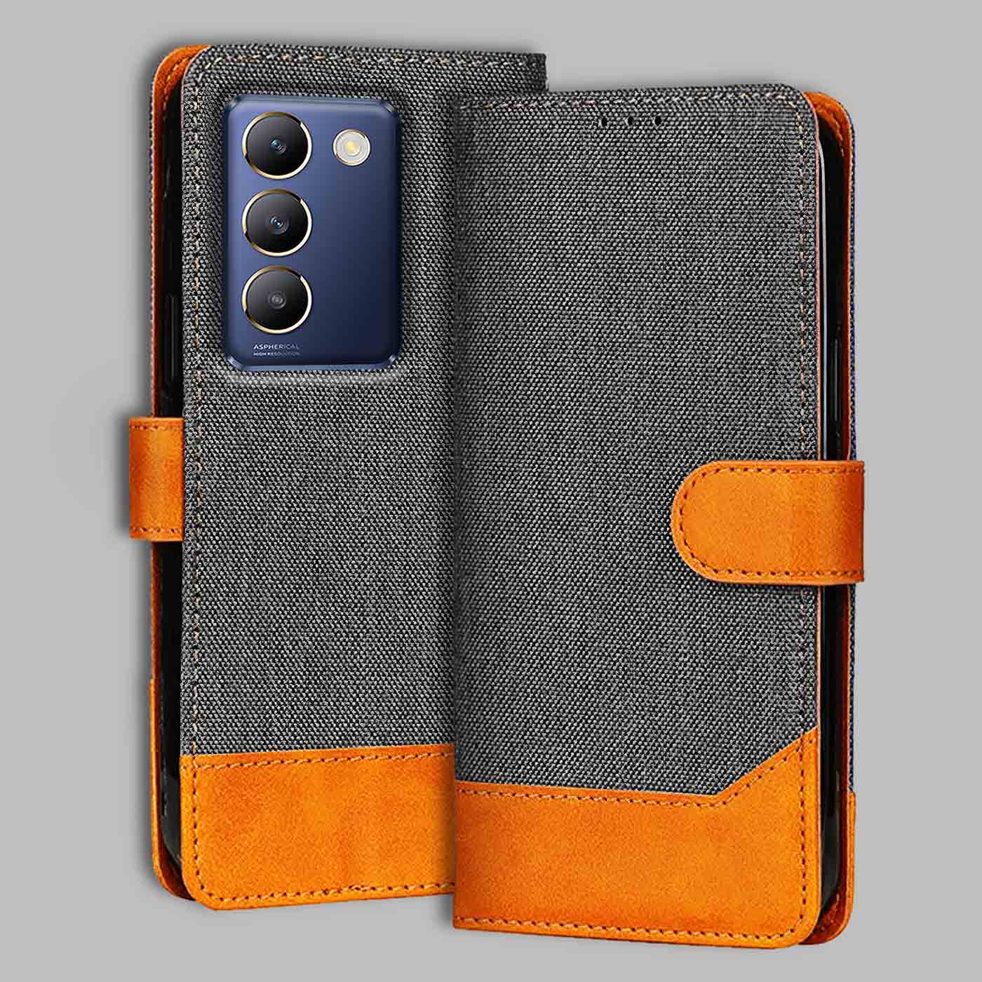 Accesorios Vivo Y200E denim flip cover – Grey – Image 1 #color_