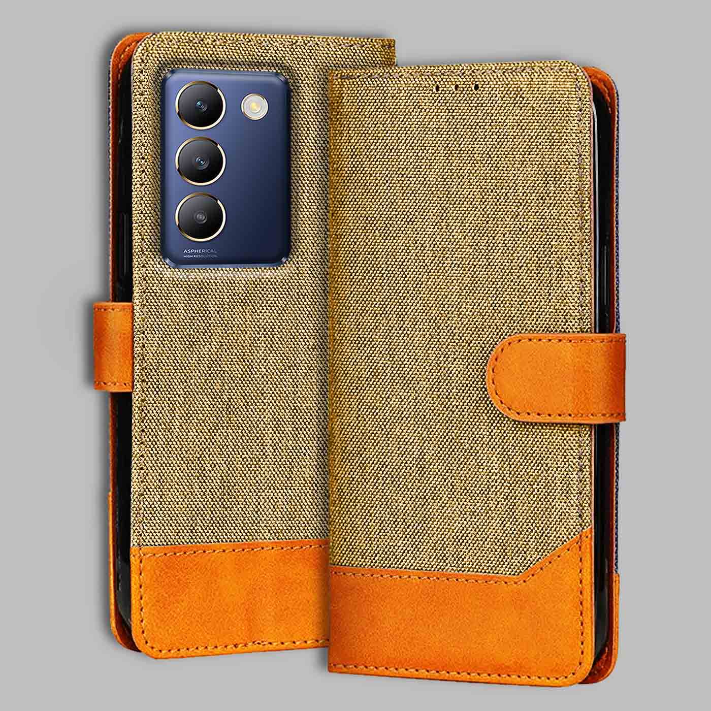 Accesorios Vivo Y200E denim flip cover – Light Brown – Image 1 #color_light b