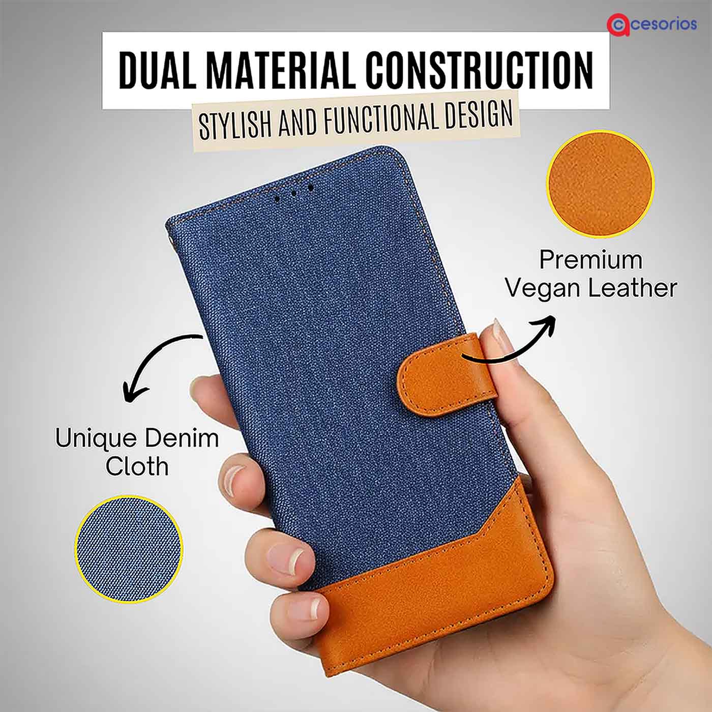 Accesorios Vivo Y200 Pro denim flip cover – Blue – Image 3 #color_