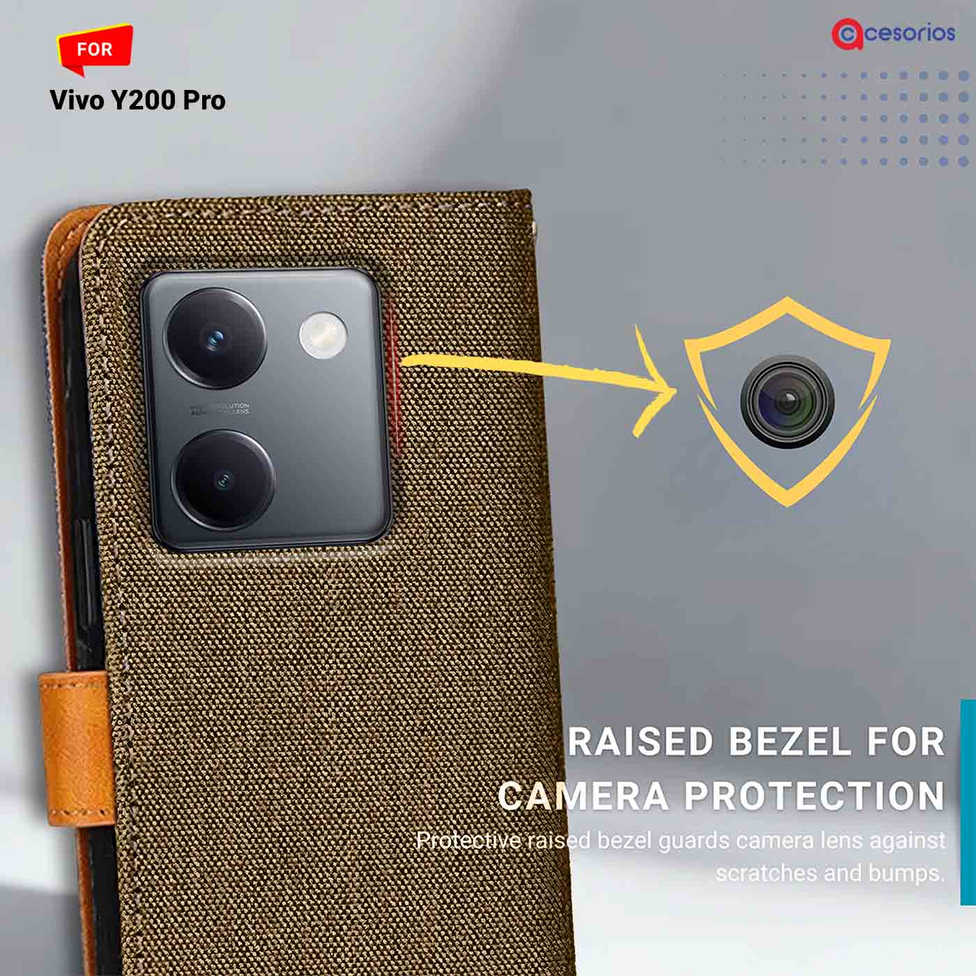 Accesorios Vivo Y200 Pro denim flip cover – Dark Brown – Image 2 #color_dark b