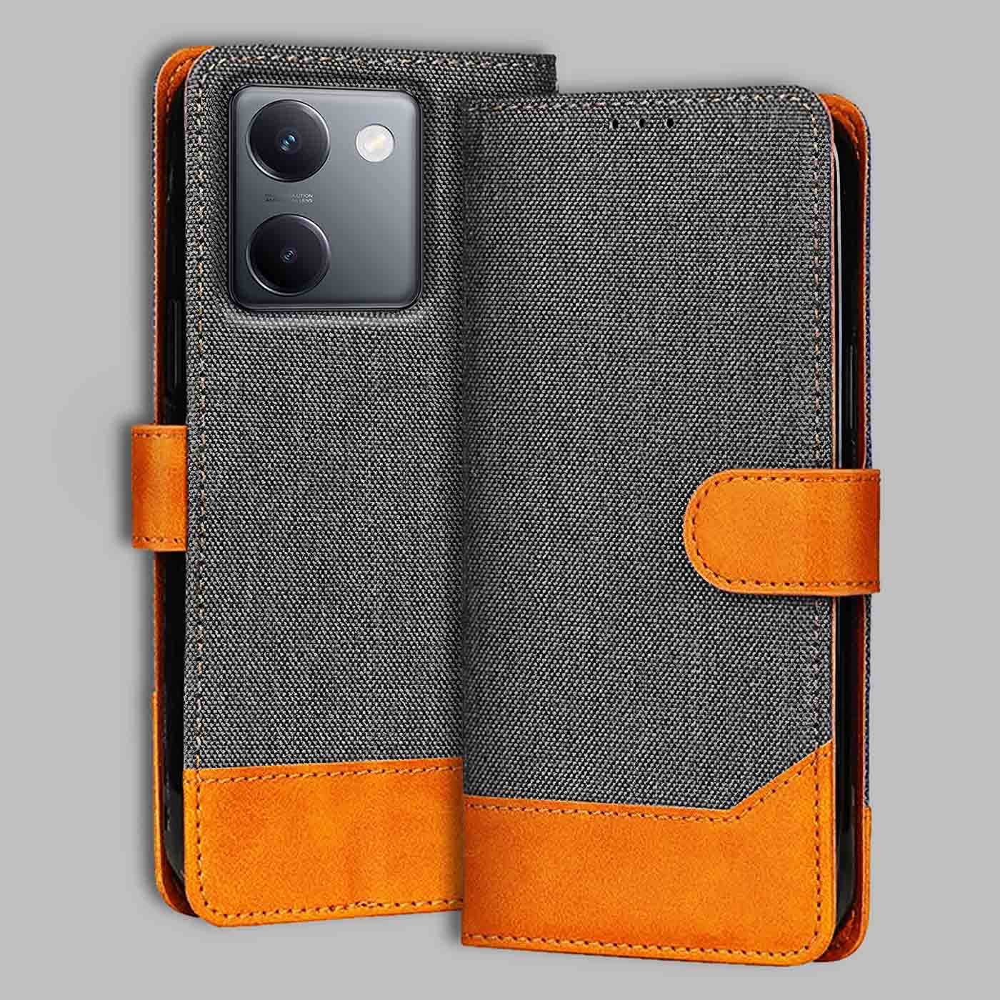 Accesorios Vivo Y200 Pro denim flip cover – Grey – Image 1 #color_