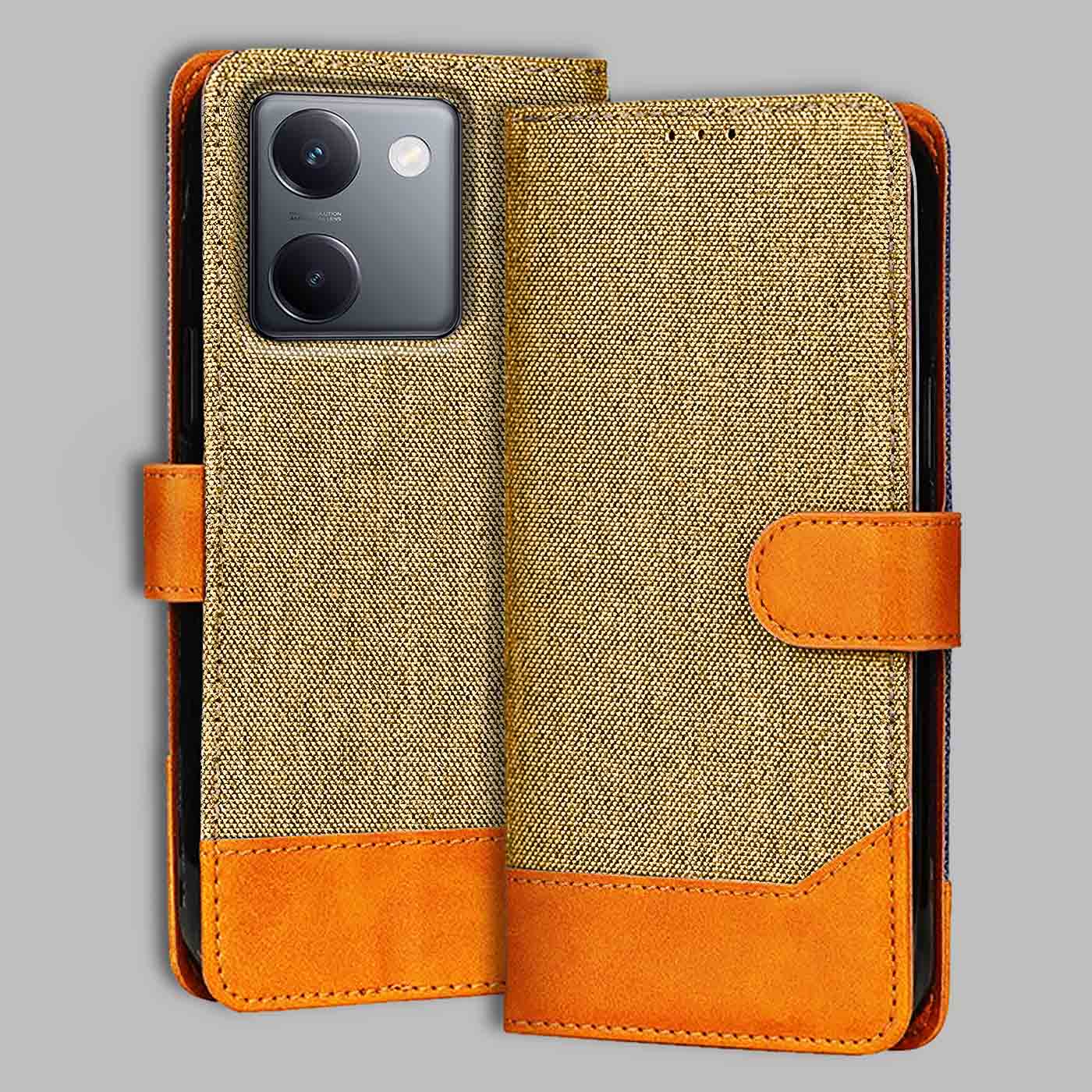 Accesorios Vivo Y200 Pro denim flip cover – Light Brown – Image 1 #color_light b