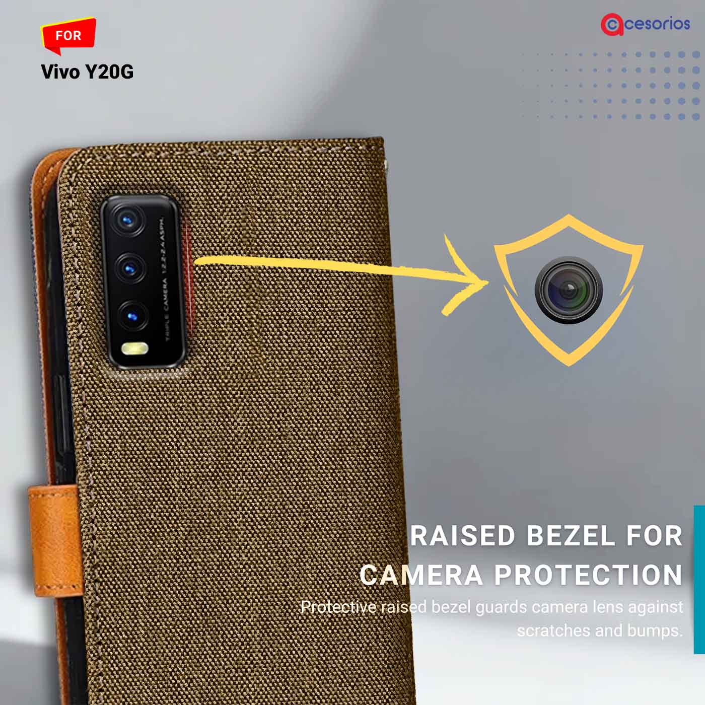 Accesorios Vivo Y20G denim flip cover – Dark Brown – Image 2 #color_dark b