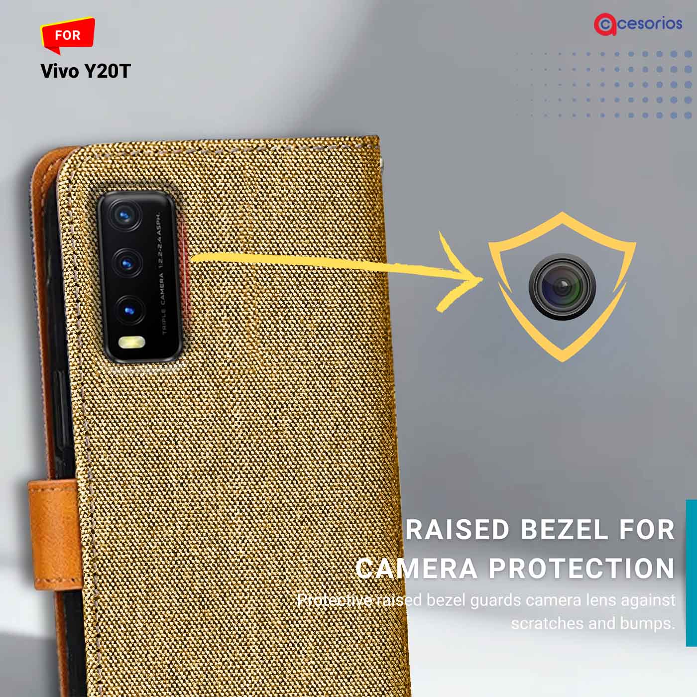 Accesorios Vivo Y20T denim flip cover – Light Brown – Image 2 #color_light b