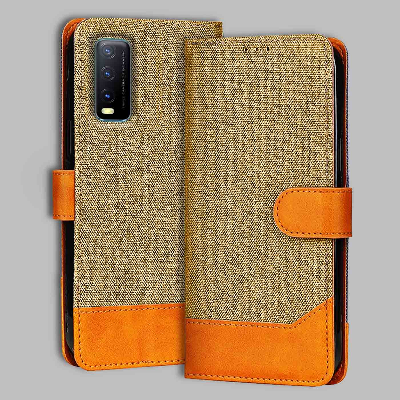 Accesorios Vivo Y20I denim flip cover – Light Brown – Image 1 #color_light b