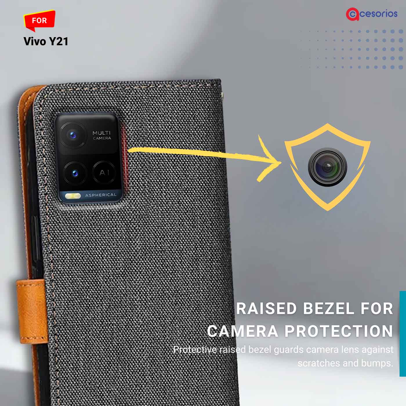 Accesorios Vivo Y21 denim flip cover – Grey – Image 2 #color_