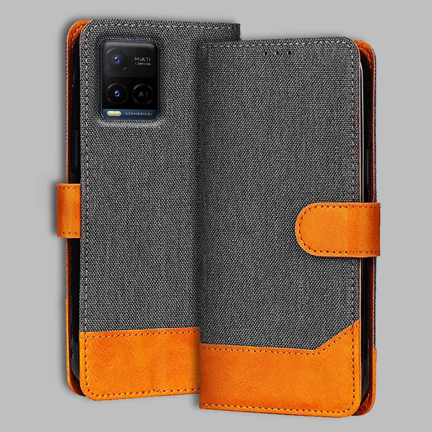 Accesorios Vivo Y21A denim flip cover – Grey – Image 1 #color_