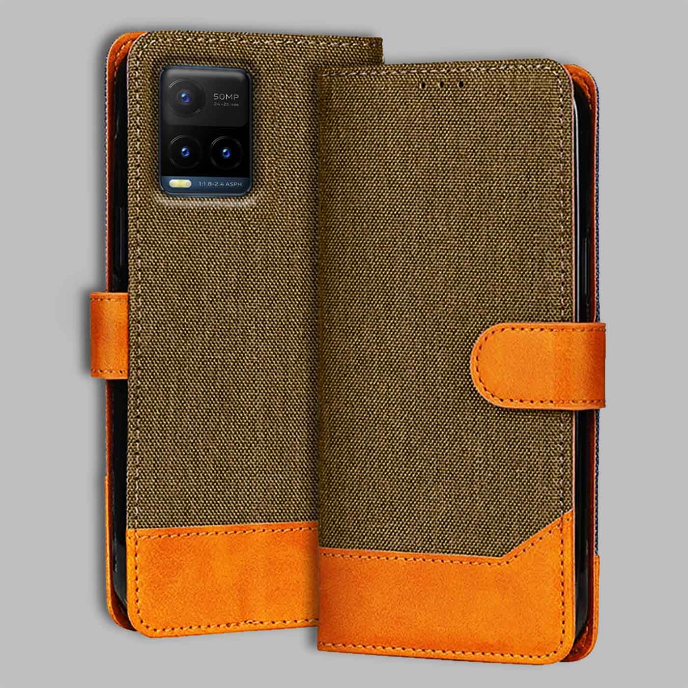 Accesorios Vivo Y21T denim flip cover – Dark Brown – Image 1 #color_dark b