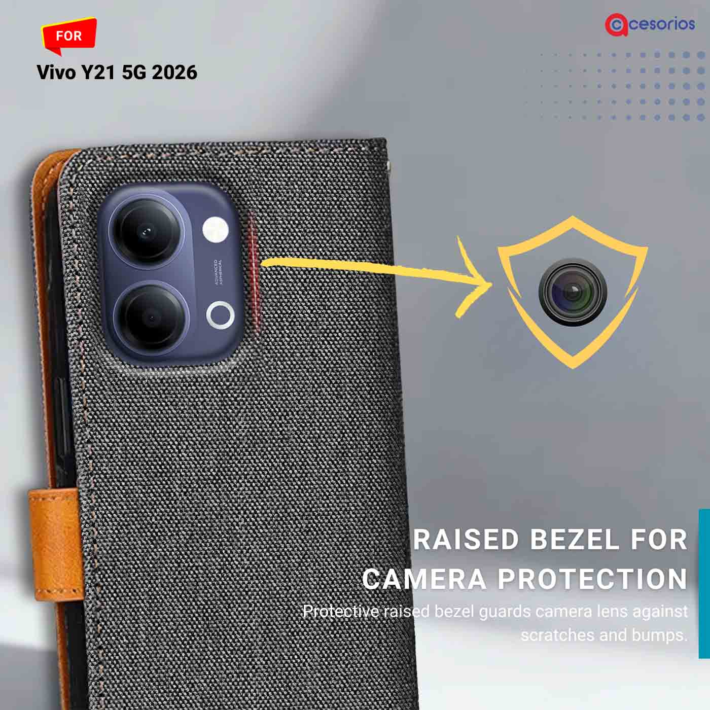 Denim & Leather back panel — Vivo Y21 5G 2026 in Grey mobile case