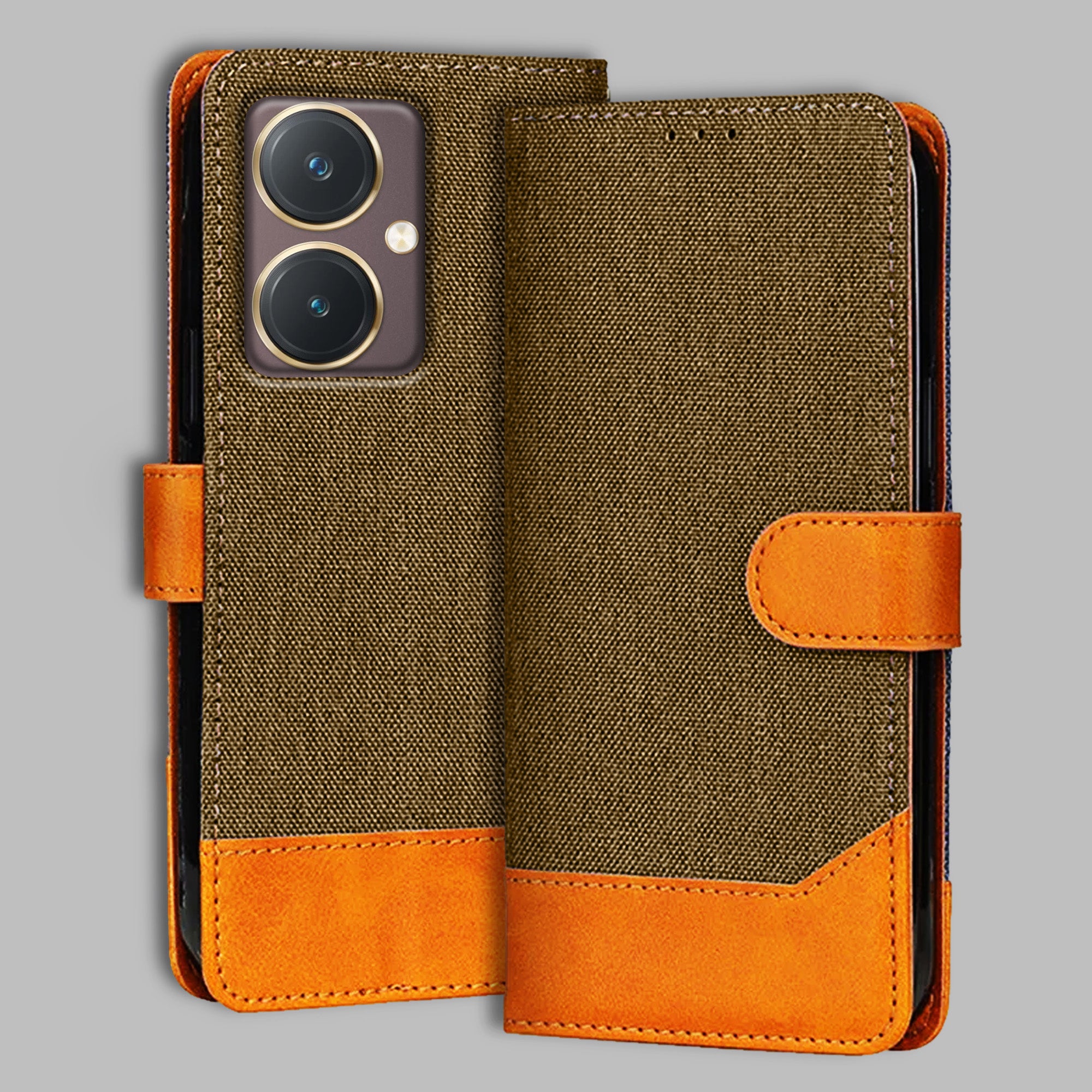 Accesorios Vivo Y27 denim flip cover – Dark Brown – Image 1 #color_dark b