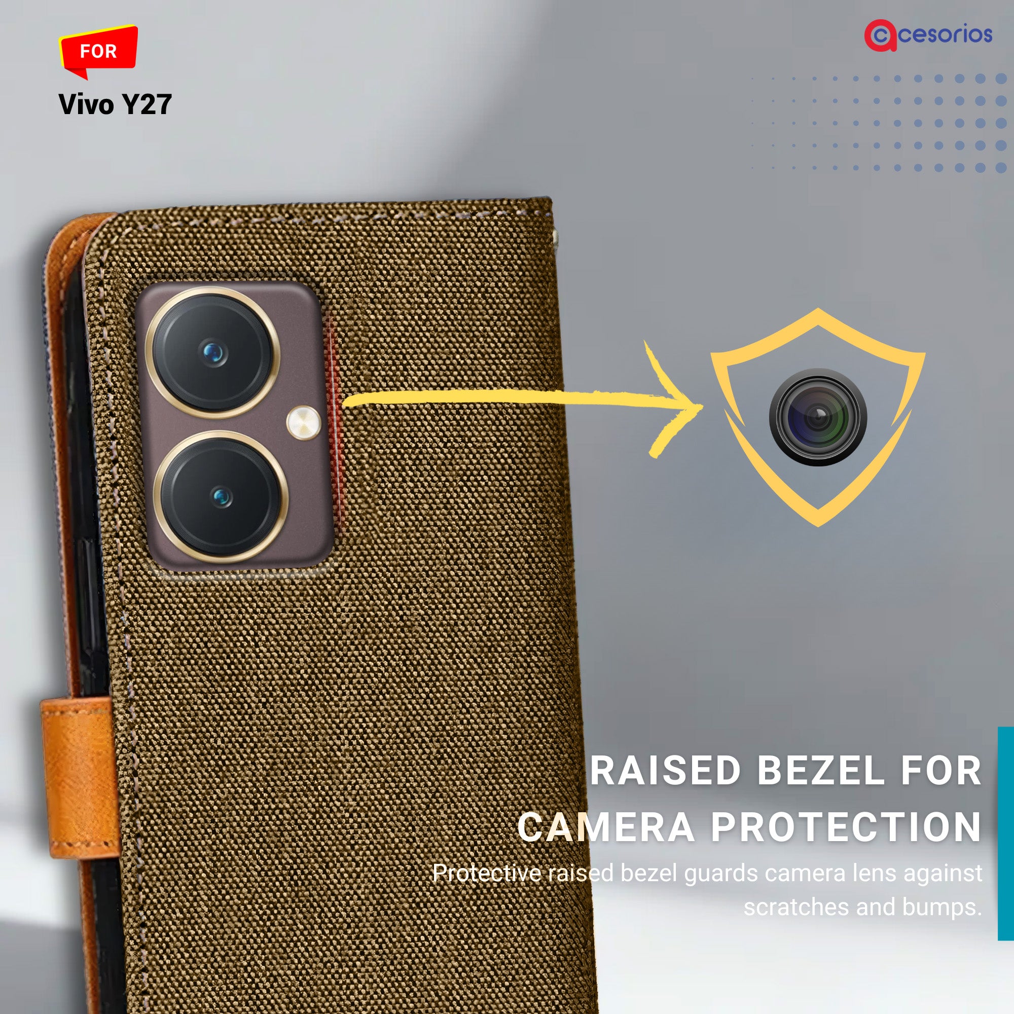 Accesorios Vivo Y27 denim flip cover – Dark Brown – Image 2 #color_dark b