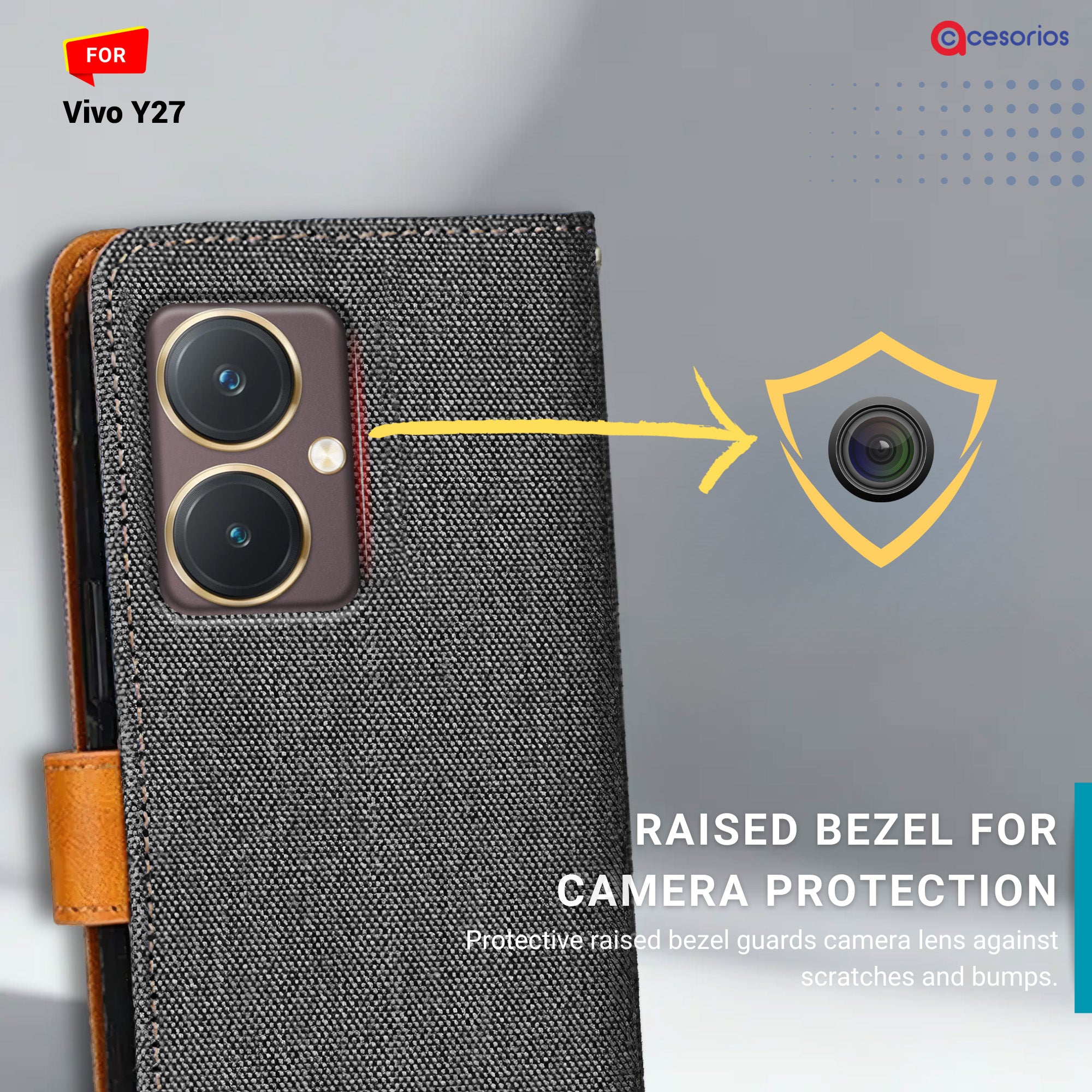 Accesorios Vivo Y27 denim flip cover – Grey – Image 2 #color_