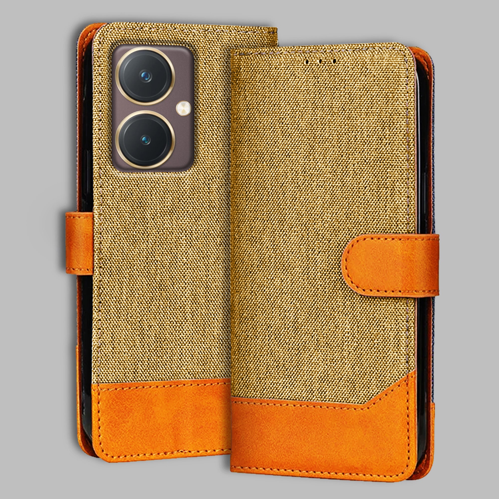 Accesorios Vivo Y27 denim flip cover – Light Brown – Image 1 #color_light b