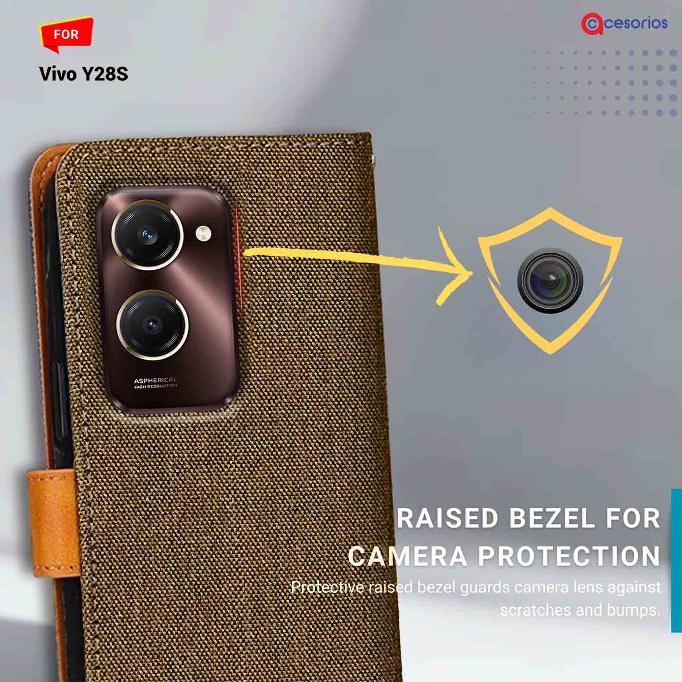 Accesorios Vivo Y28S denim flip cover – Dark Brown – Image 2 #color_dark b