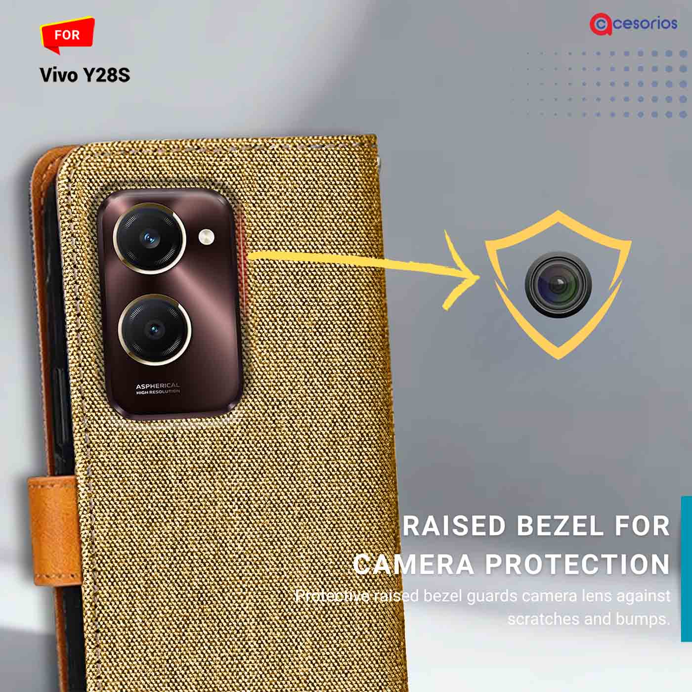Accesorios Vivo Y28S denim flip cover – Light Brown – Image 2 #color_light b