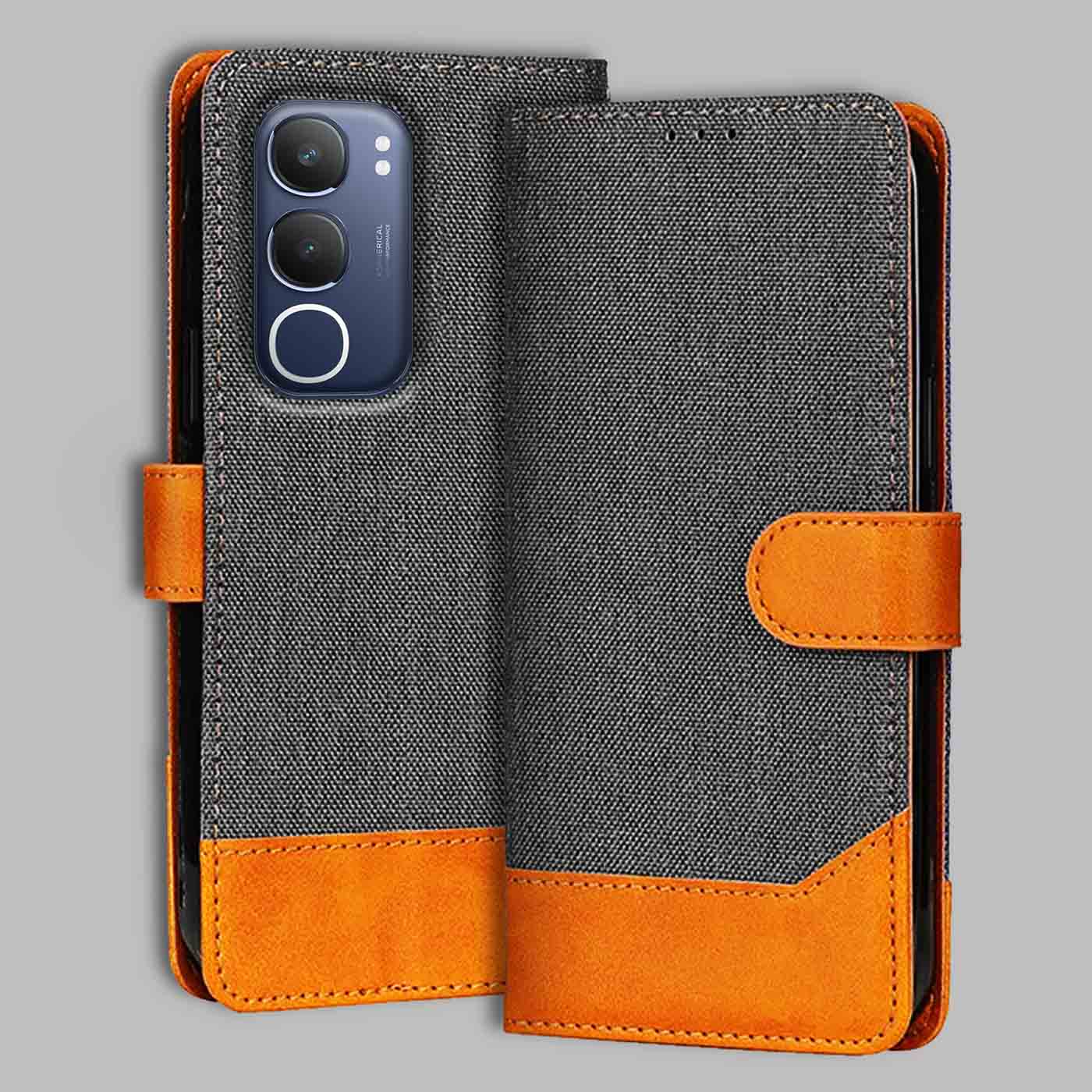 Accesorios Vivo Y29 5G denim flip cover – Grey – Image 1 #color_