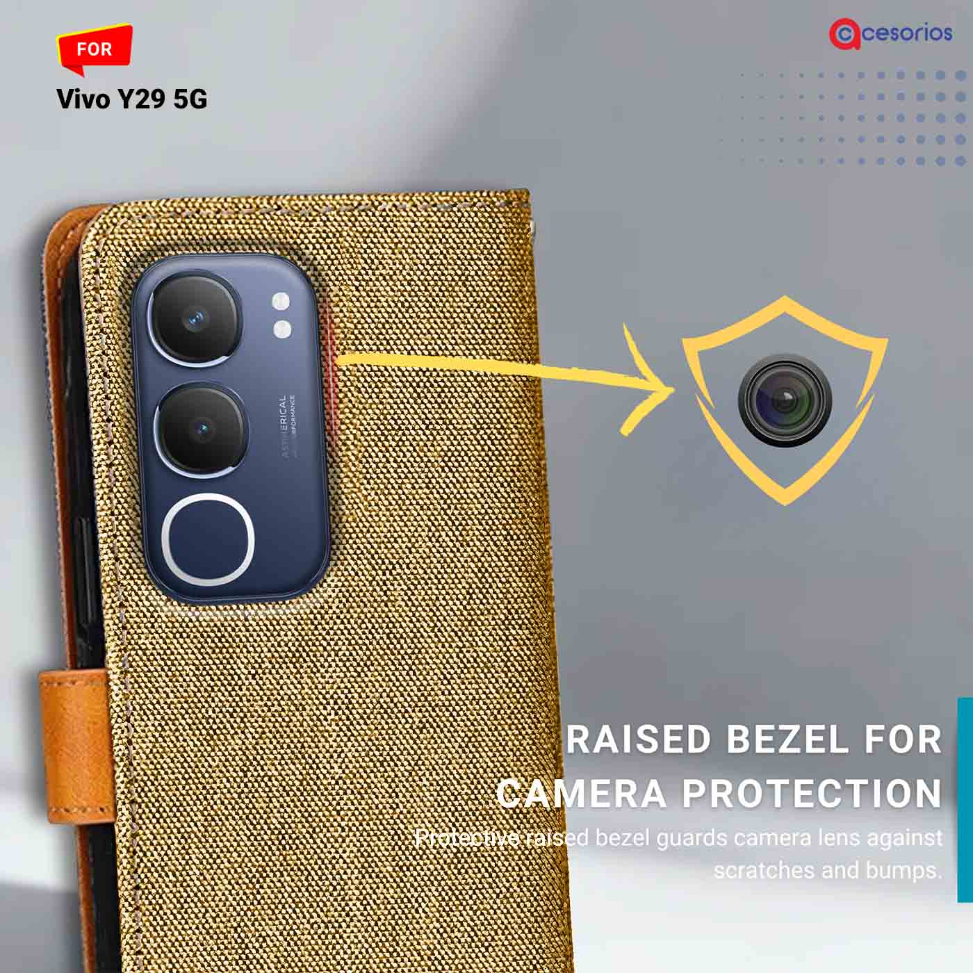 Accesorios Vivo Y29 5G denim flip cover – Light Brown – Image 2 #color_light b
