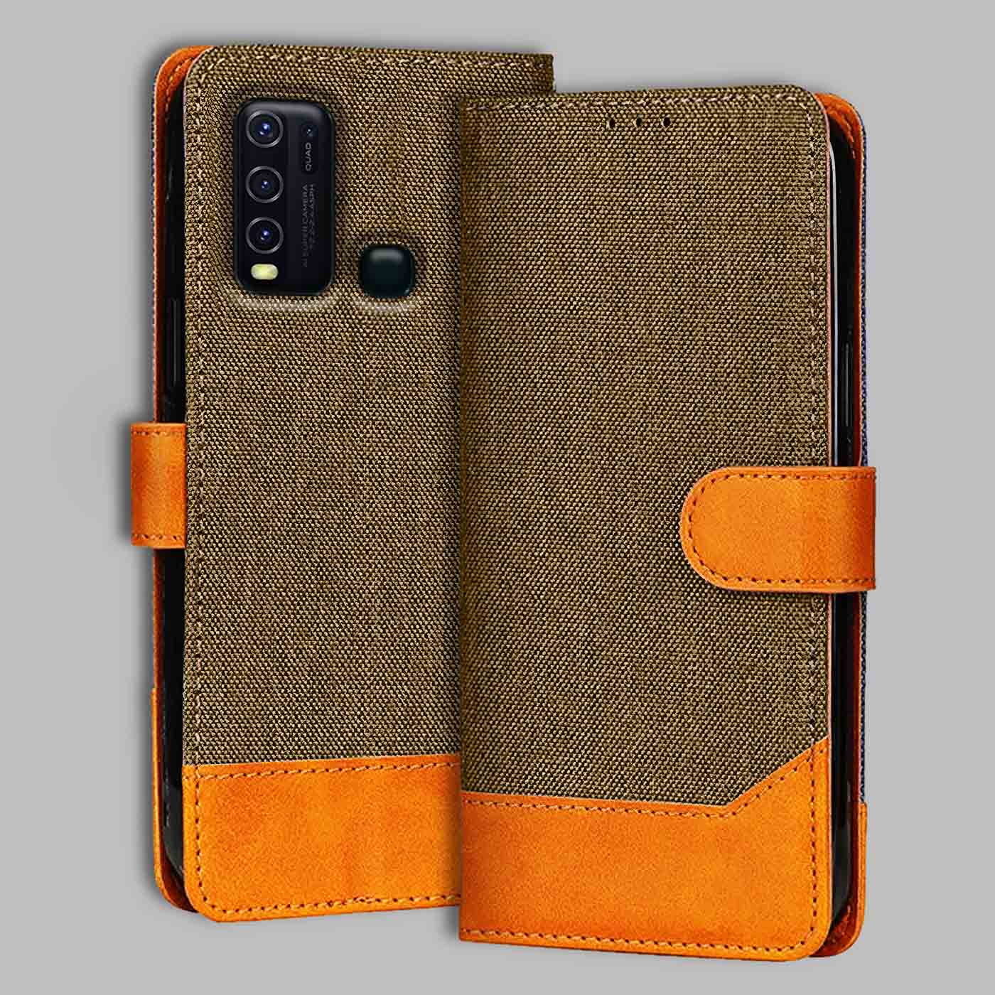 Accesorios Vivo Y30 denim flip cover – Dark Brown – Image 1 #color_dark b