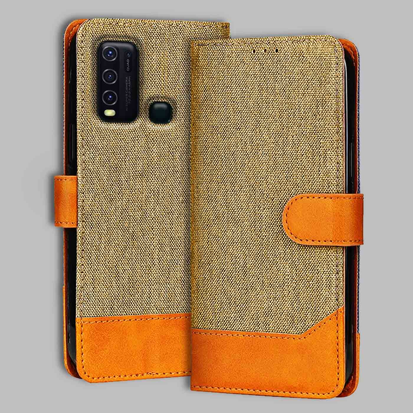 Accesorios Vivo Y30 denim flip cover – Light Brown – Image 1 #color_light b