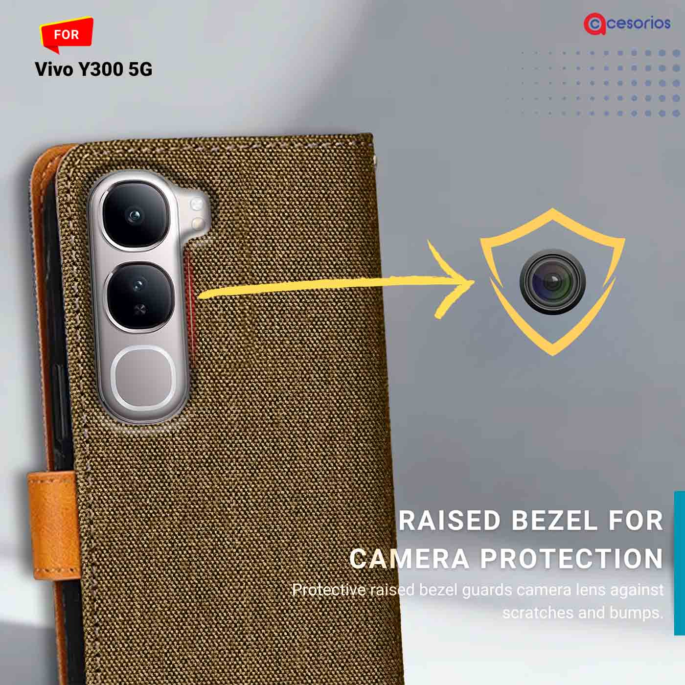 Accesorios Vivo Y300 5G denim flip cover – Dark Brown – Image 2 #color_dark b