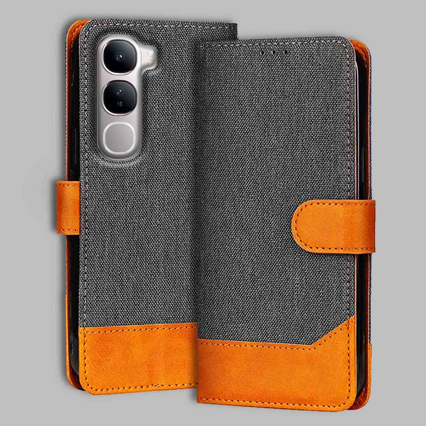 Accesorios Vivo Y300 5G denim flip cover – Grey – Image 1 #color_