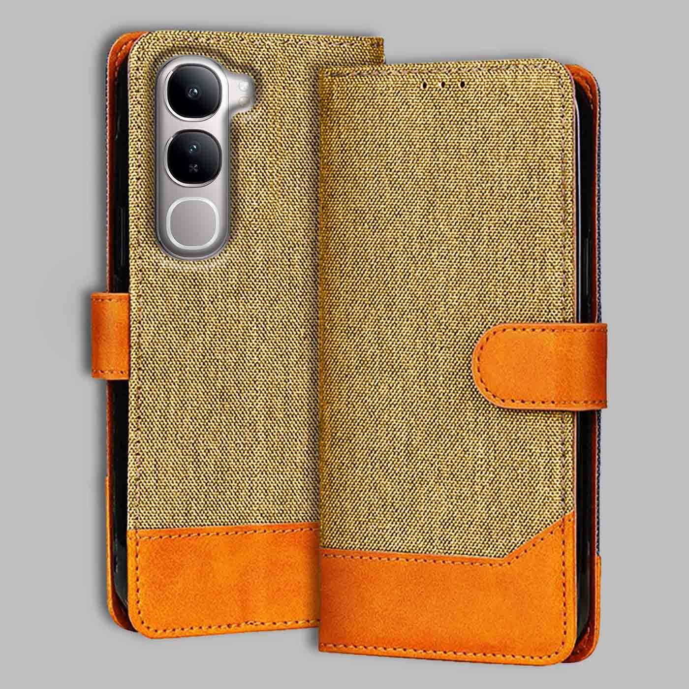 Accesorios Vivo Y300 5G denim flip cover – Light Brown – Image 1 #color_light b