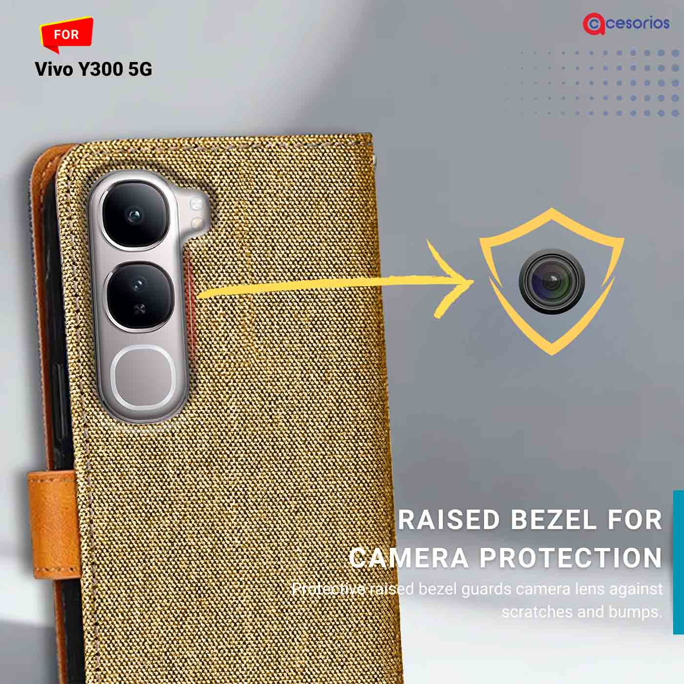Accesorios Vivo Y300 5G denim flip cover – Light Brown – Image 2 #color_light b