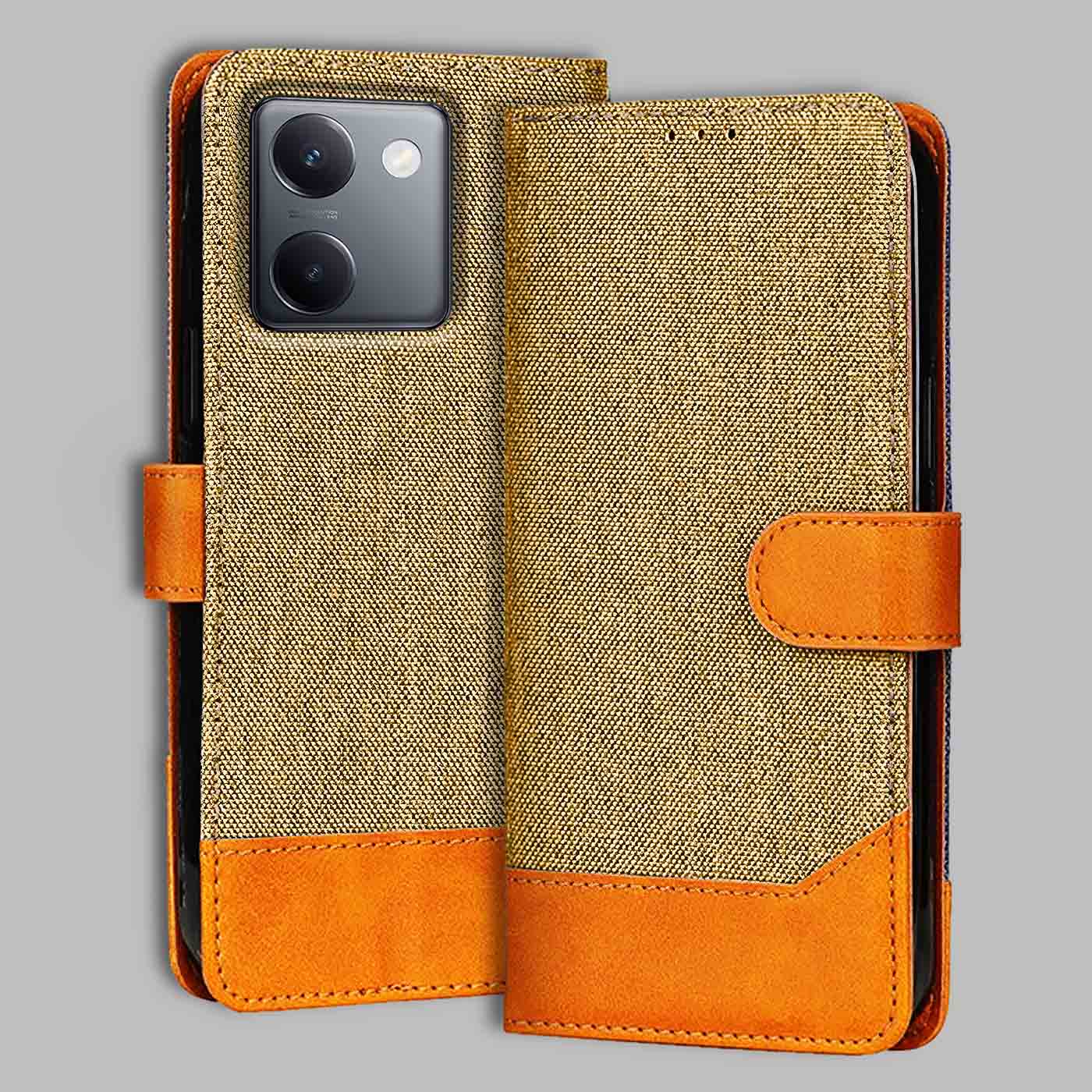 Accesorios Vivo Y300 Plus 5G denim flip cover – Light Brown – Image 1 #color_light b