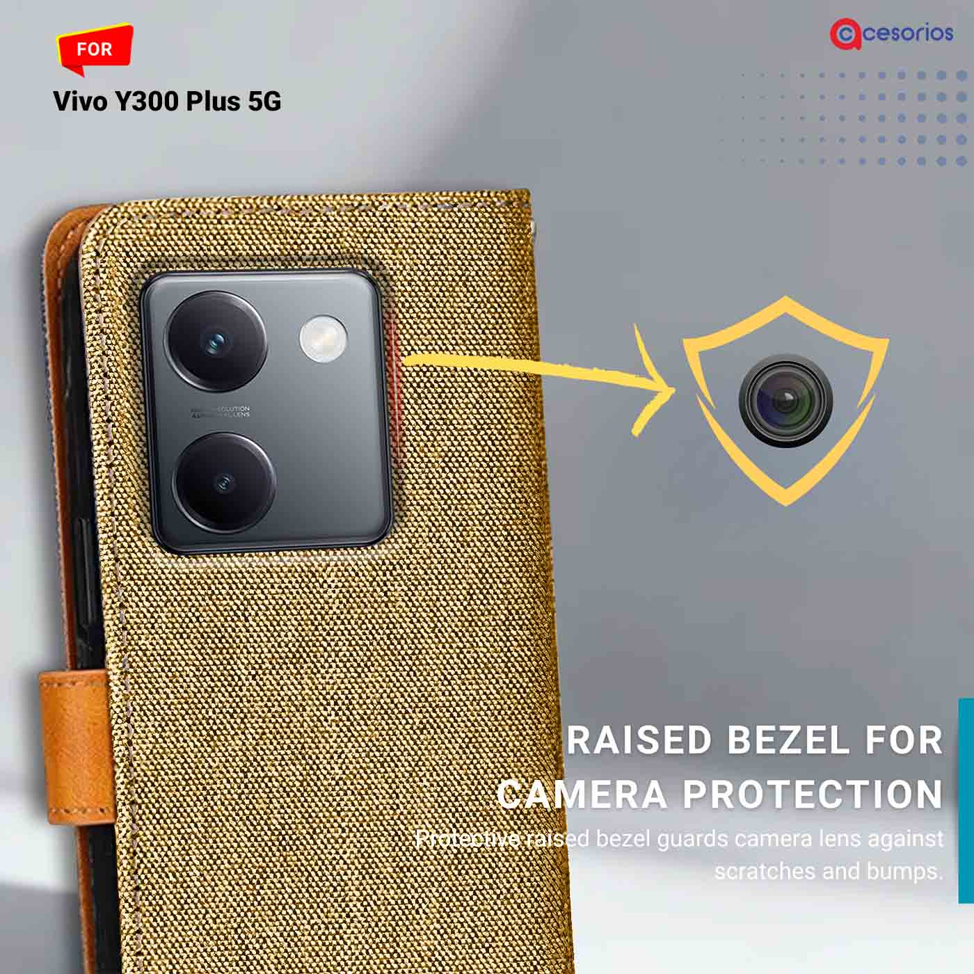 Accesorios Vivo Y300 Plus 5G denim flip cover – Light Brown – Image 2 #color_light b