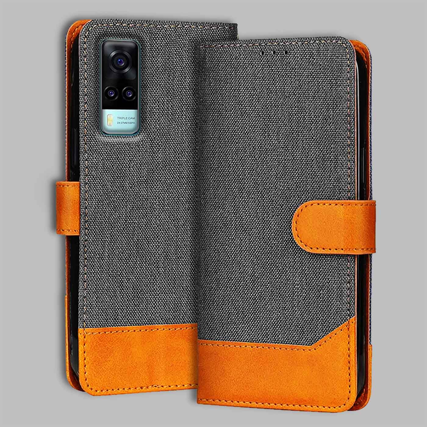 Accesorios Vivo Y31 denim flip cover – Grey – Image 1 #color_