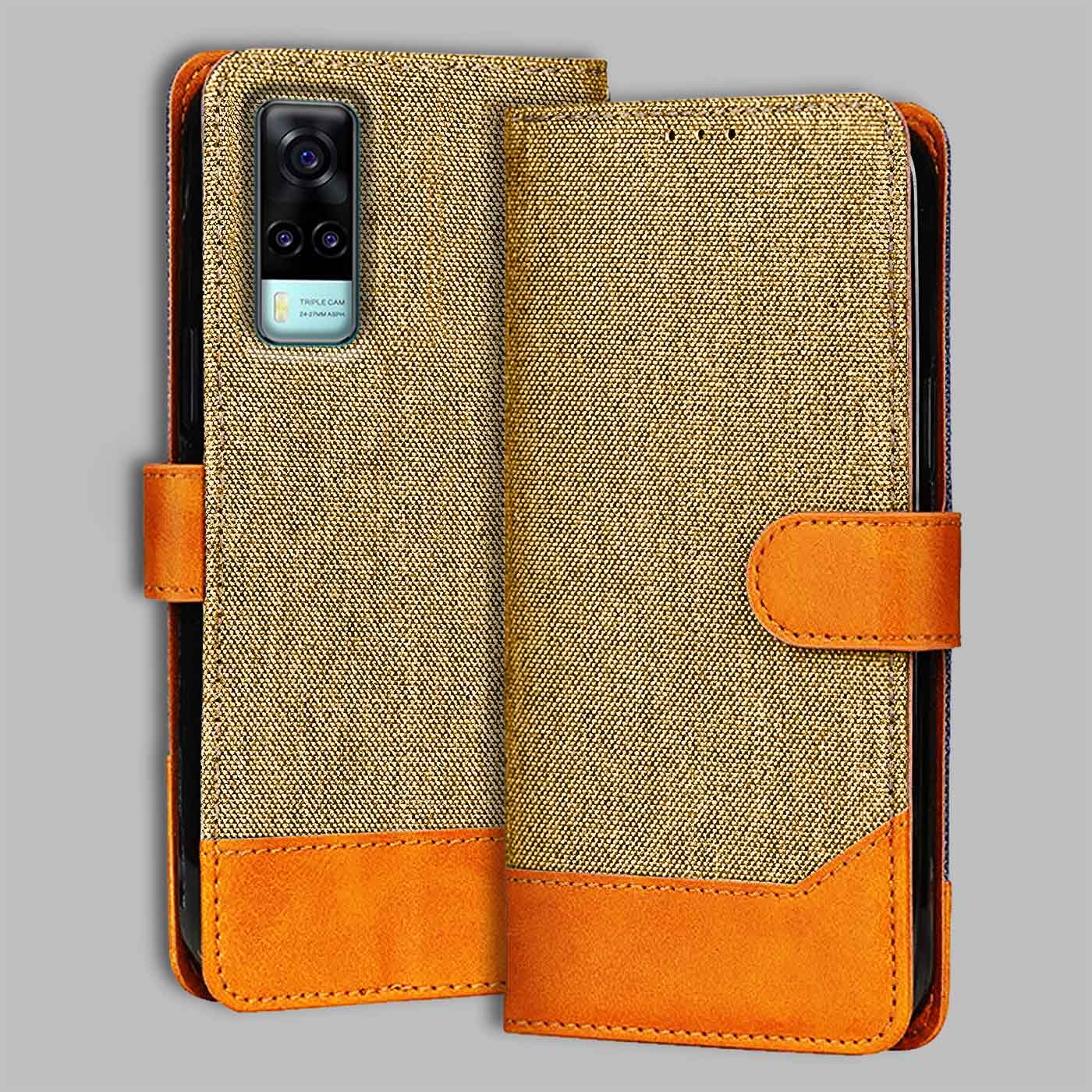 Accesorios Vivo Y31 denim flip cover – Light Brown – Image 1 #color_light b