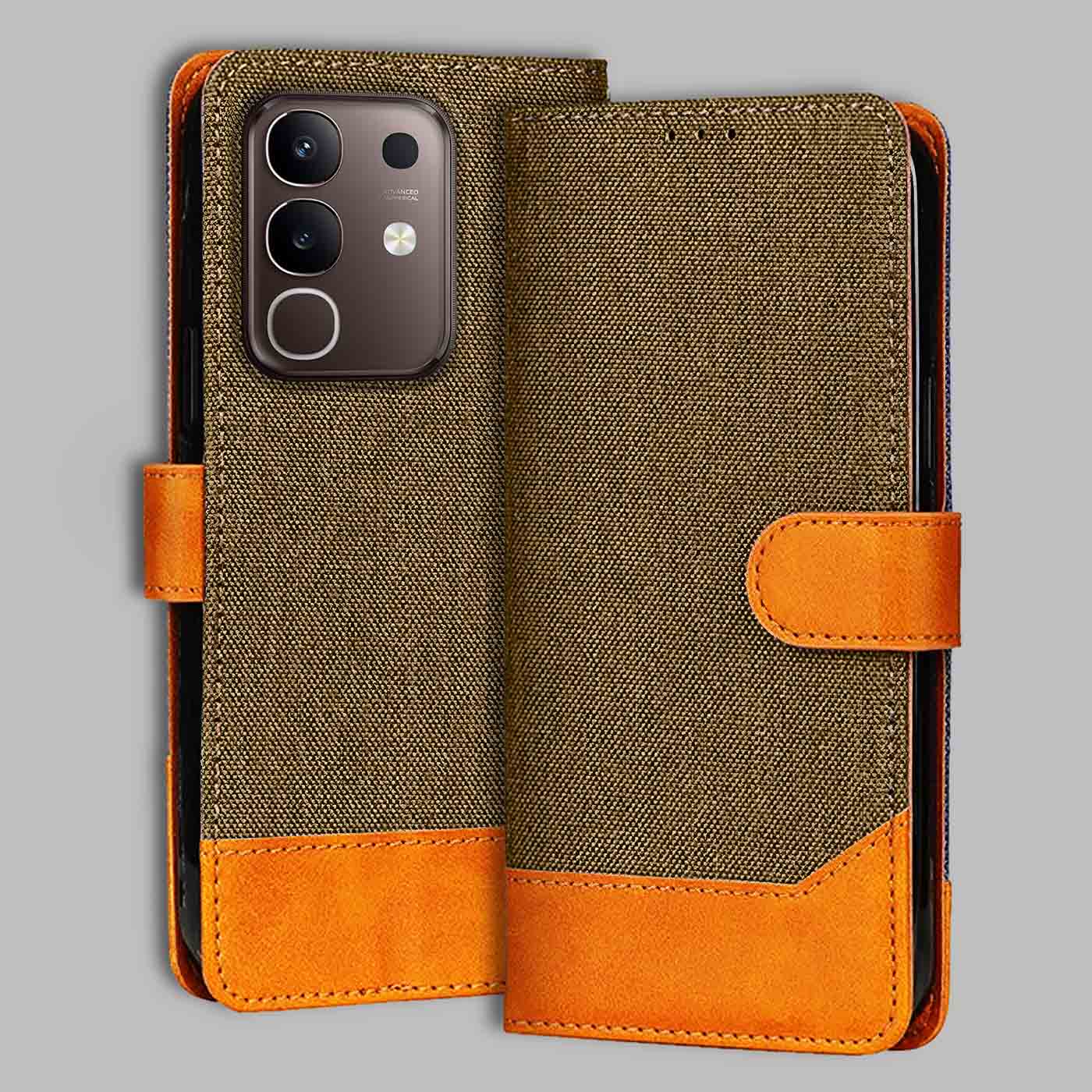 Accesorios Vivo Y31 Pro 5G denim flip cover – Dark Brown – Image 1 #color_dark b