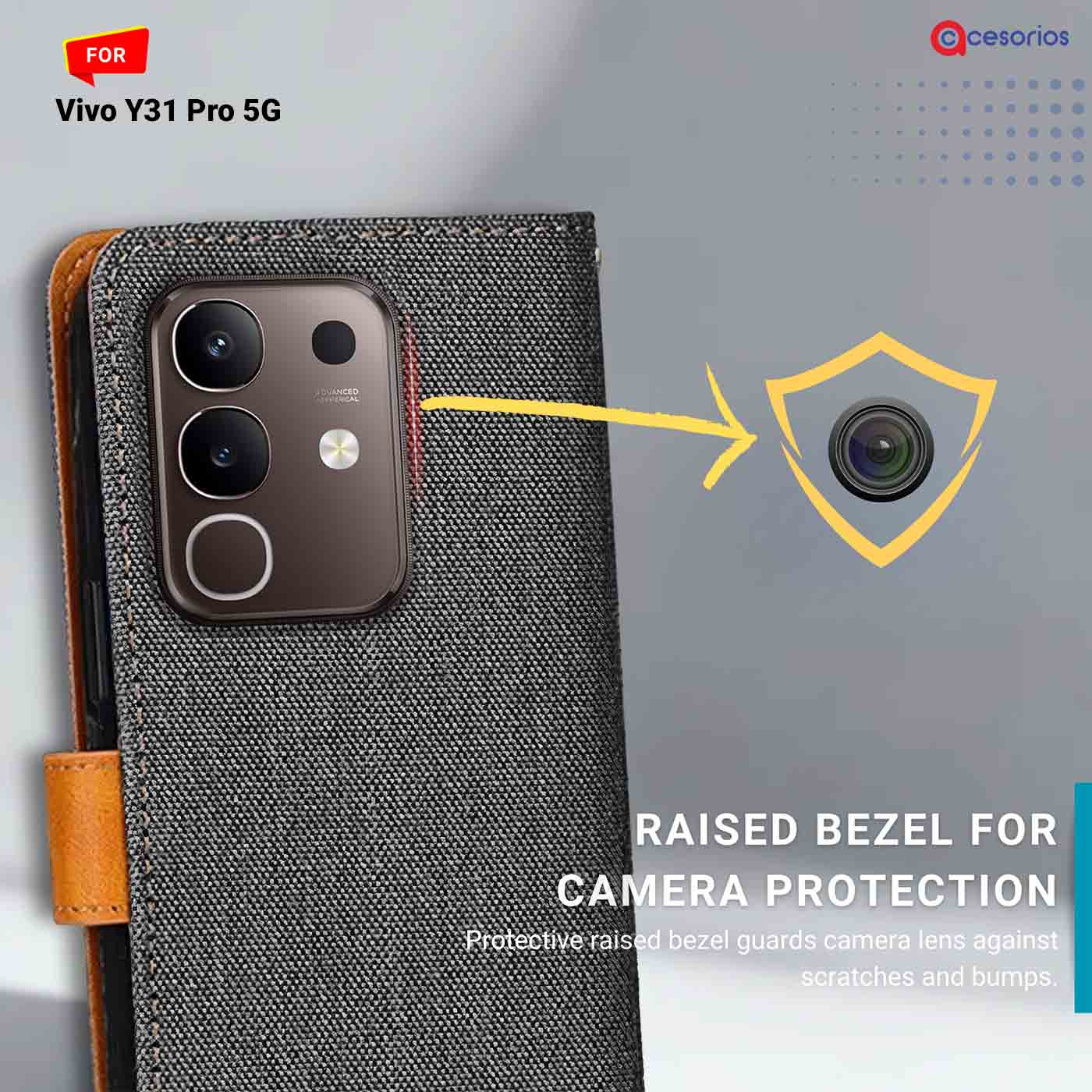 Accesorios Vivo Y31 Pro 5G denim flip cover – Grey – Image 2 #color_