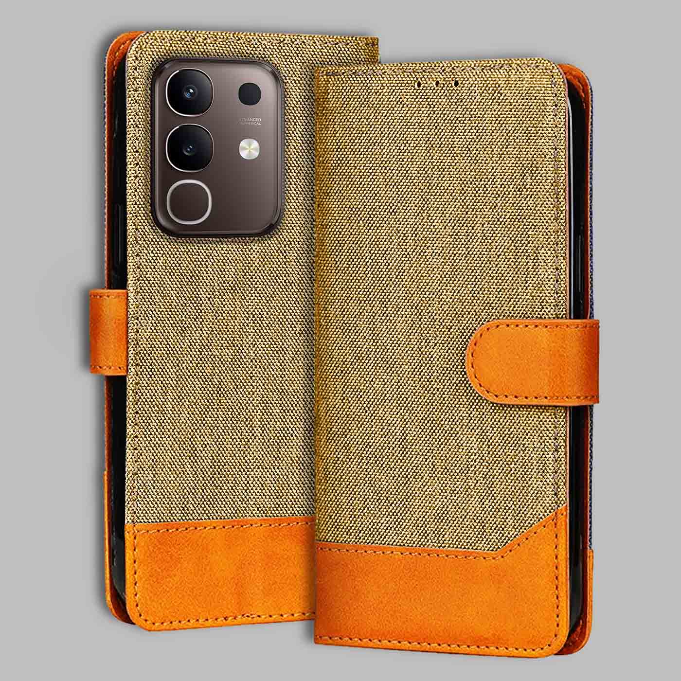 Accesorios Vivo Y31 Pro 5G denim flip cover – Light Brown – Image 1 #color_light b