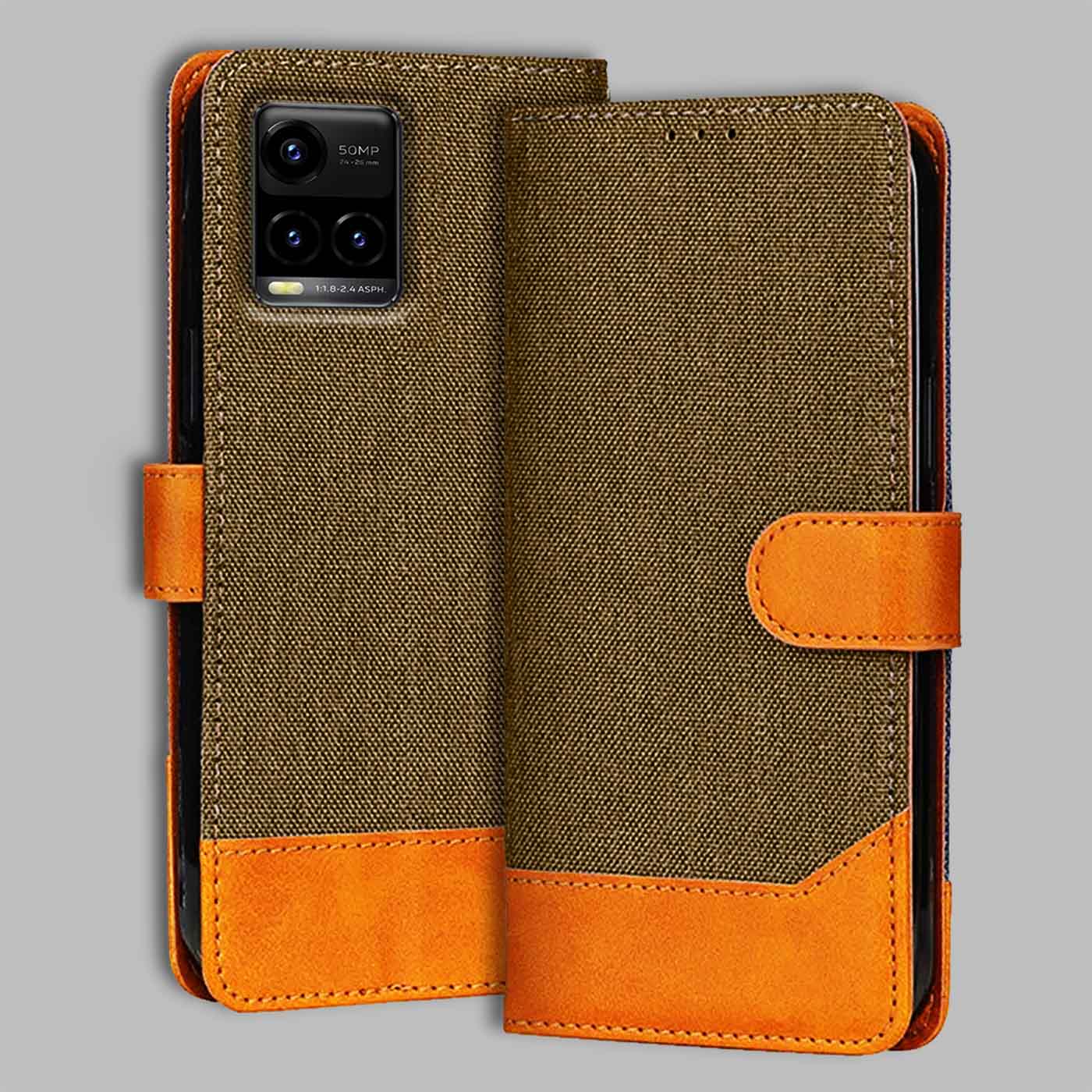 Accesorios Vivo Y33S denim flip cover – Dark Brown – Image 1 #color_dark b