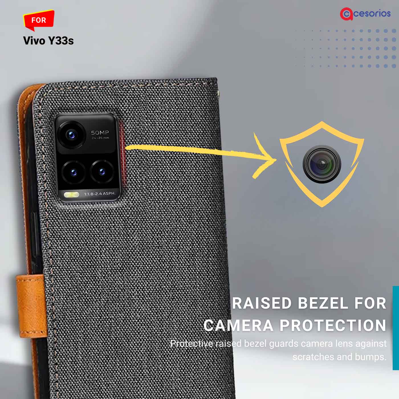 Accesorios Vivo Y33S denim flip cover – Grey – Image 2 #color_