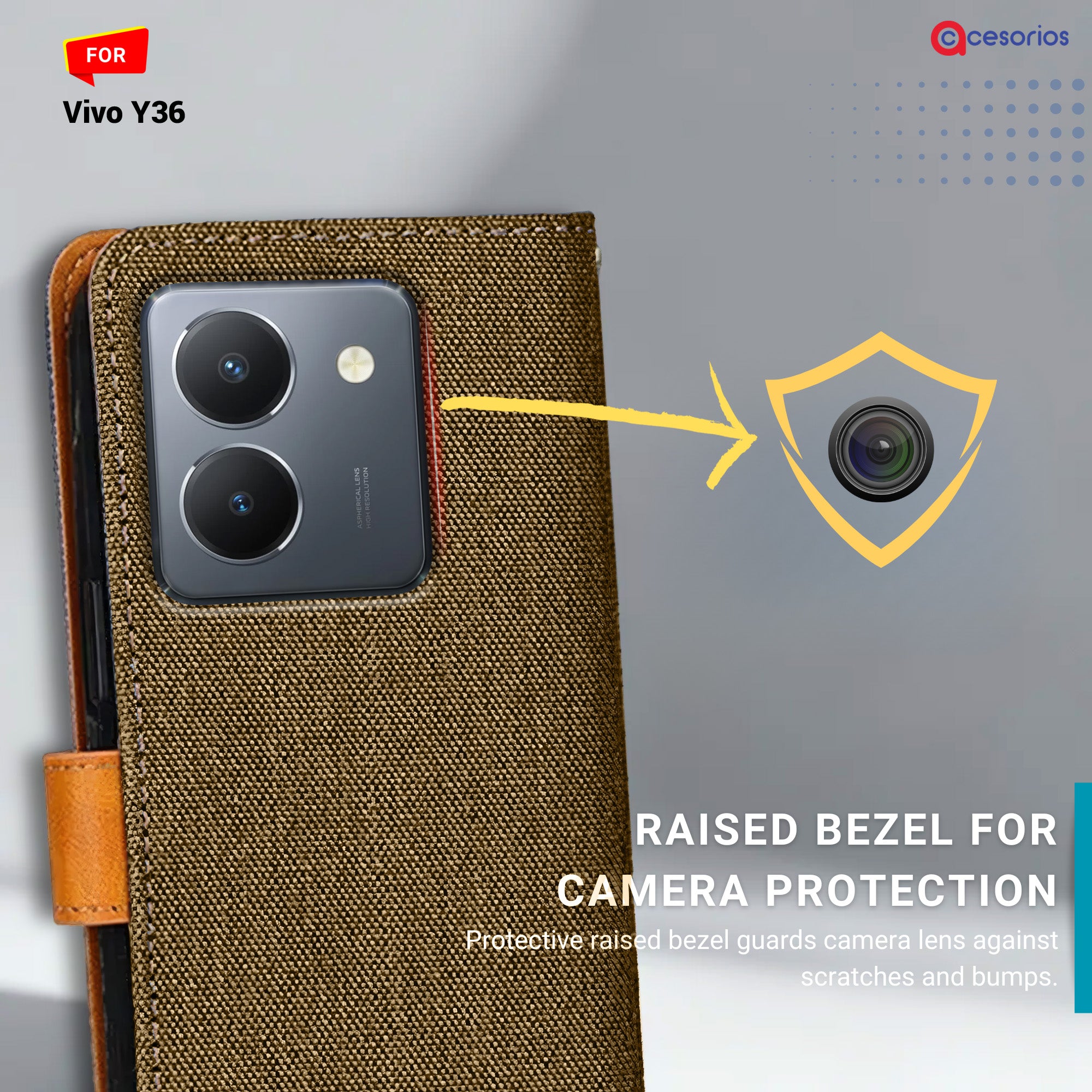 Accesorios Vivo Y36 denim flip cover – Dark Brown – Image 2 #color_dark b