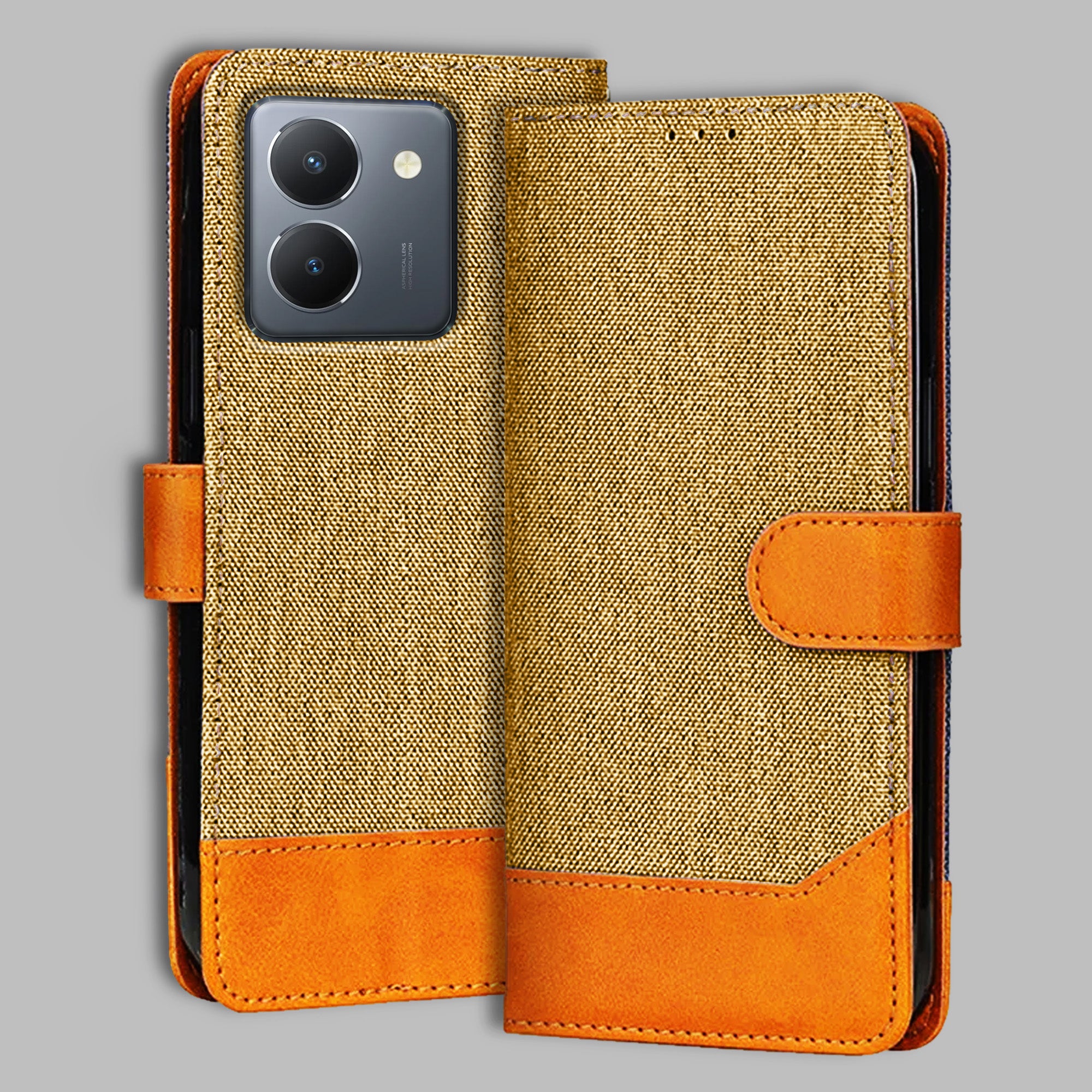 Accesorios Vivo Y36 denim flip cover – Light Brown – Image 1 #color_light b