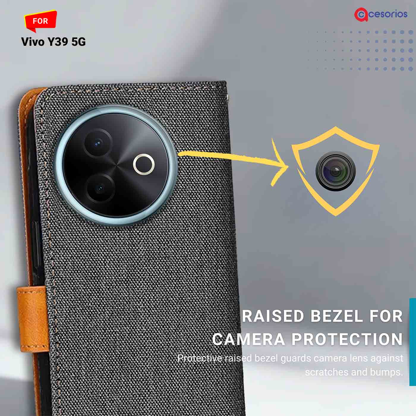 Accesorios Vivo Y39 5G denim flip cover – Grey – Image 2 #color_